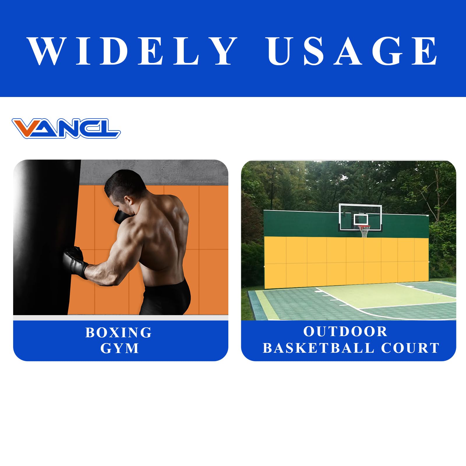 VANCL Gym Pads 72'' Gym Wall Padding Removable 6 Feet Gym Wall Padding Baseball 4" Thick Wall Mats for Padding 72'' Wall Pads Gym Mat Padded Wall 72''x20''x4'' [6 Pack]