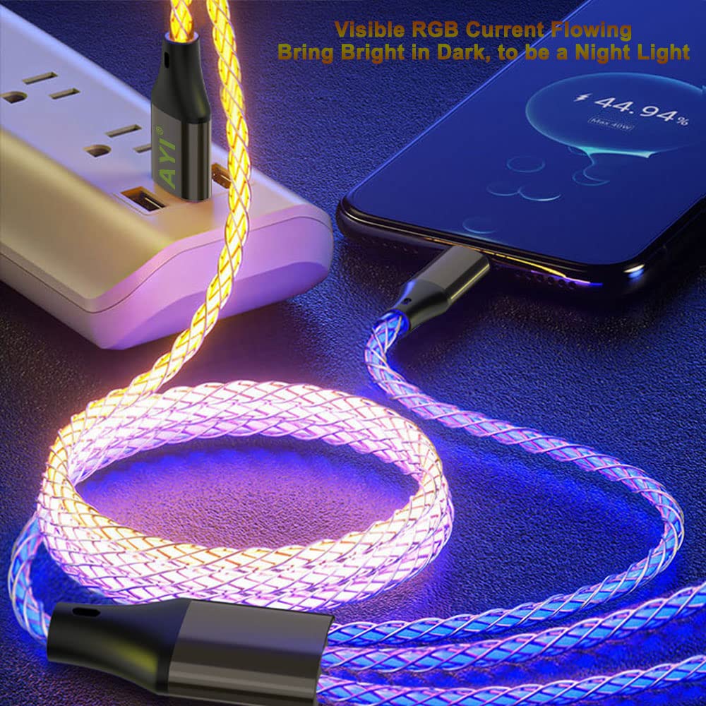 AYI RGB 3 in 1 Multi Connectors Charger Cable Micro USB/USB Type C PD Fast Charging Cord Visible LED Lighted Up RGB Current Changing Compatible with Almost All Kinds of Electric Products-RGB 39 inch