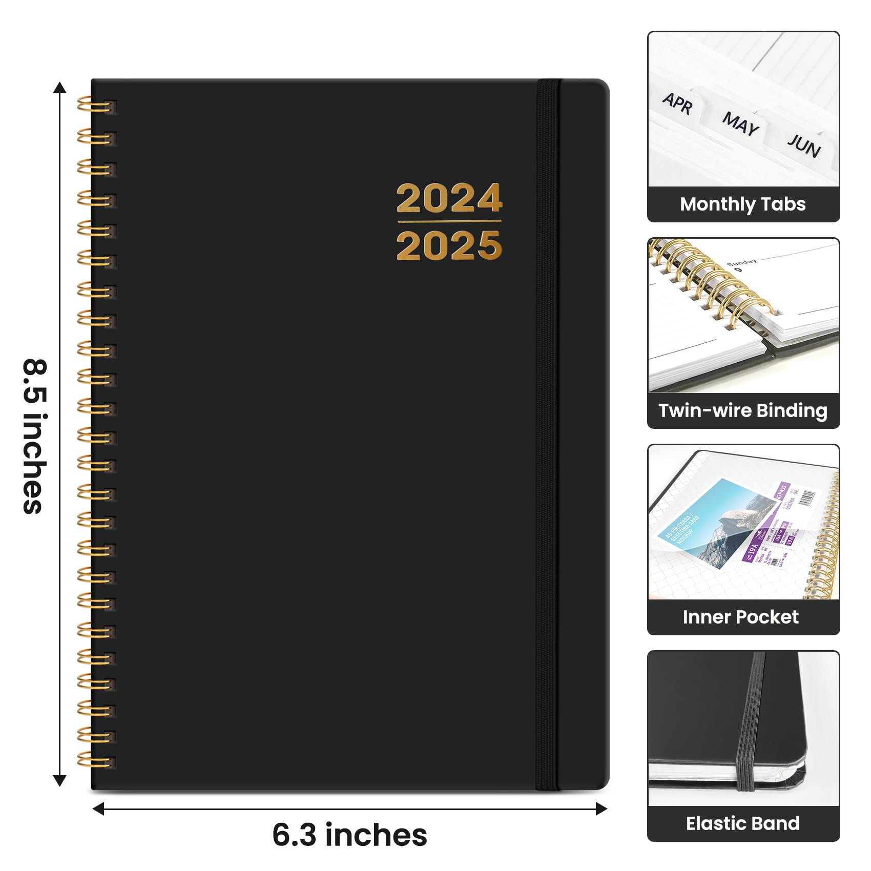 Academic Planner 2024-2025 For Women & Men, Monthly and Weekly Calender Planner, Jul 2024 - Jun 2025, A5 (6.3" x 8.5"), Teacher Planner 2024-2025 with Tabs, Ideal for Office School Supplies-Style1-Black