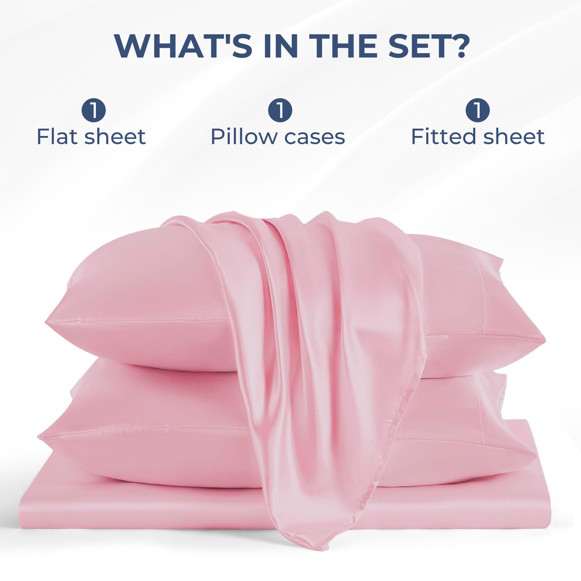 Seasonwood Twin Size Sheet Set Satin Sheets Pink Microfiber Silk Bed Set of 3 with 1 Pillowcase