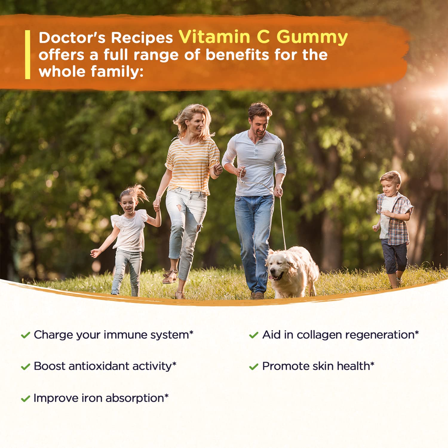 Doctor's Recipes Vitamin C Gummies for Kids & Adults, 250mg per Serving, Immune Support, No High Fructose Corn Syrup No Gelatin, 60 Pectin Gummies, Natural Orange Flavor