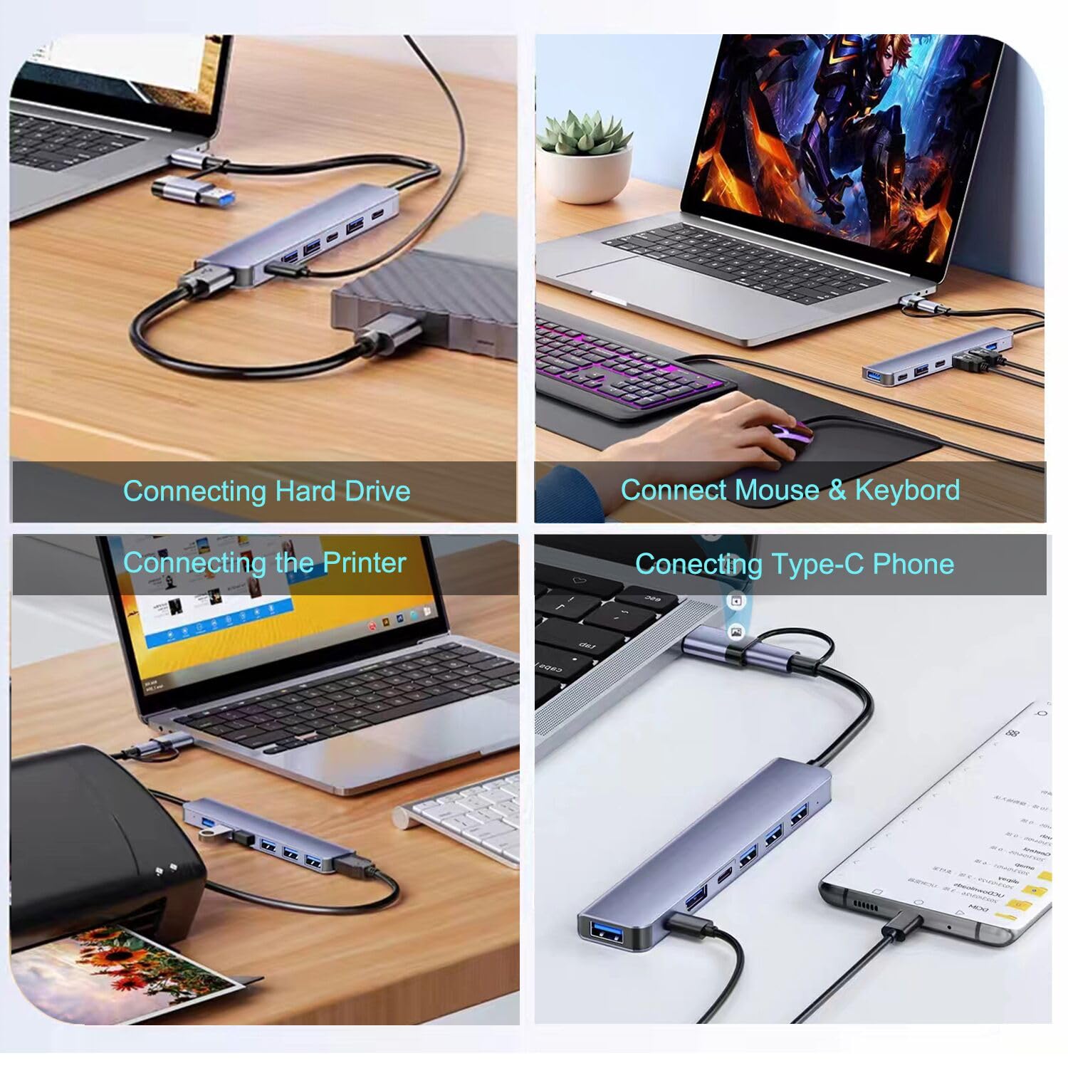 VIENON Aluminum 7 in 1 USB C Hub with USB 3.0, USB 2.0 Ports for MacBook Pro Air and More Devices