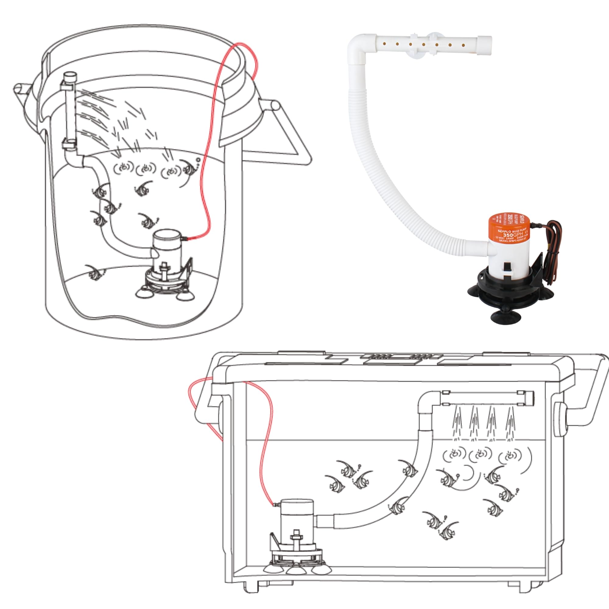 SEAFLO 10 Series Portable Livewell Aerator Kit - 12V, 350 GPH, Bait Pump, Submersible, Corrosion-Resistant, Efficient Oxygenation, Fresh/Saltwater Use, CE & ROHS Certified, 4-Year Warranty