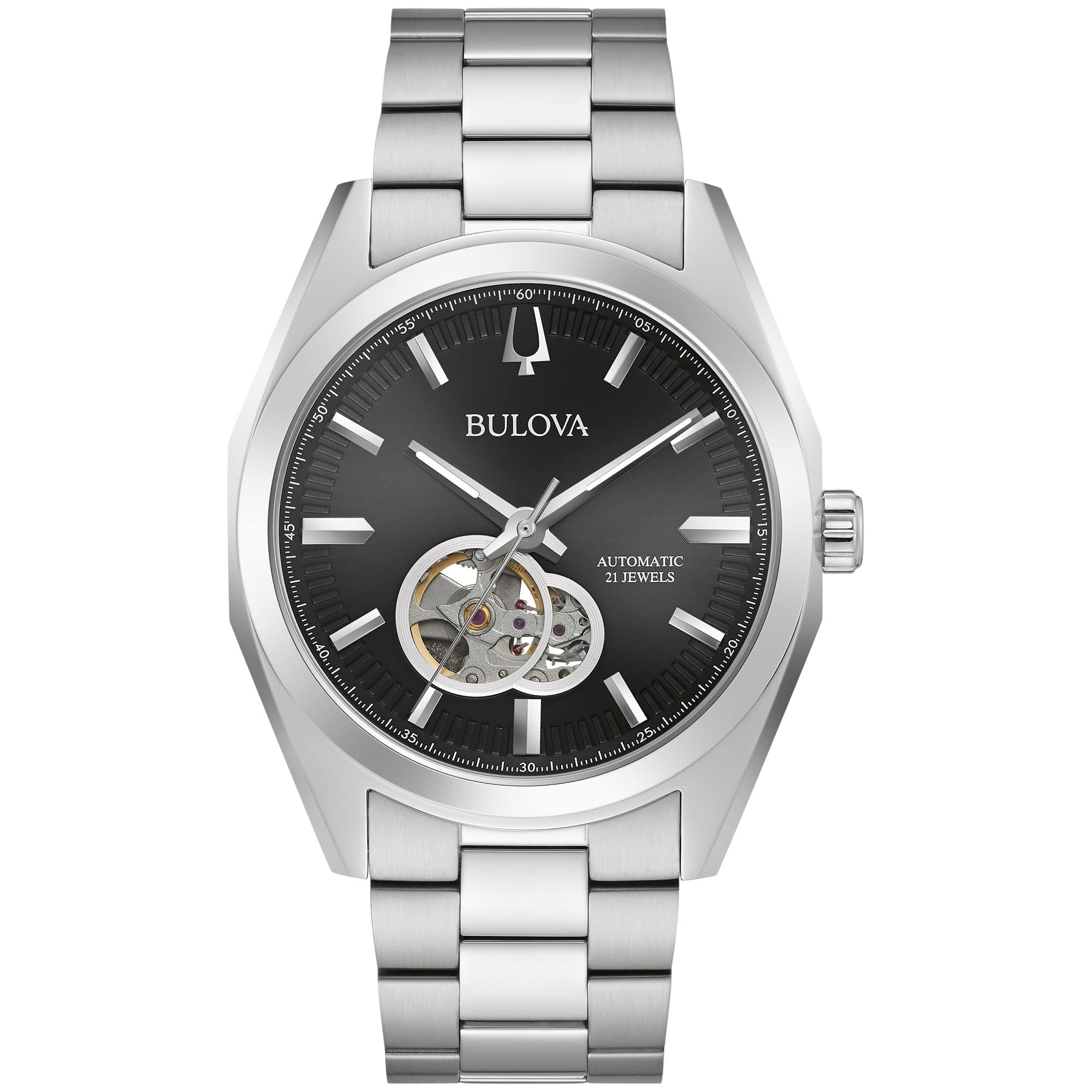 Bulova Men's Classic Surveyor 3-Hand Automatic Watch, Hack Feature, Luminous Hand, Open Aperture, Screw-Back Case, 42mm