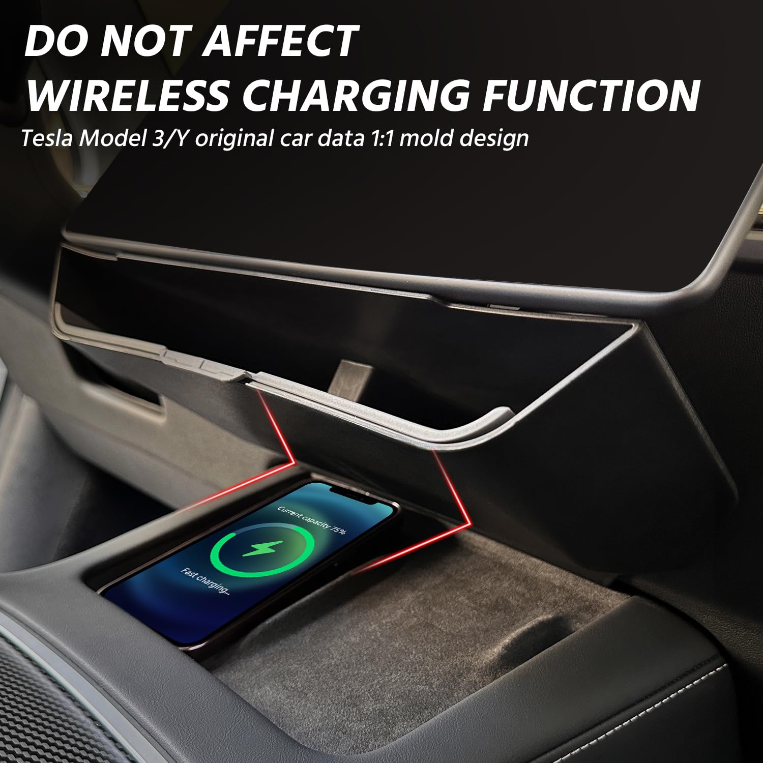 Farmogo Center Console Organizer Tray Under Screen Storage Box Silicone Non-Slip Dashboard Organizer Box No Adhesive No Need to Drill Holes Compatible with Tesla Model Y/3 Interior Accessories