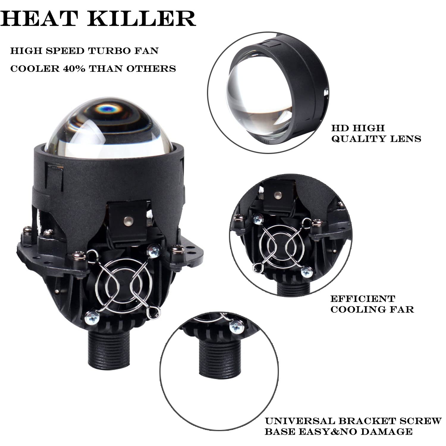 2.5 Inch Bi LED Projector Lens Headlight Retrofit Kit with High Low Beam-6000K White 92W/pair 20000LM Focus Beam DOT Approved Clear Cut off Line No Blind Oncoming Car Upgrade Bi-Xenon Projector Lens