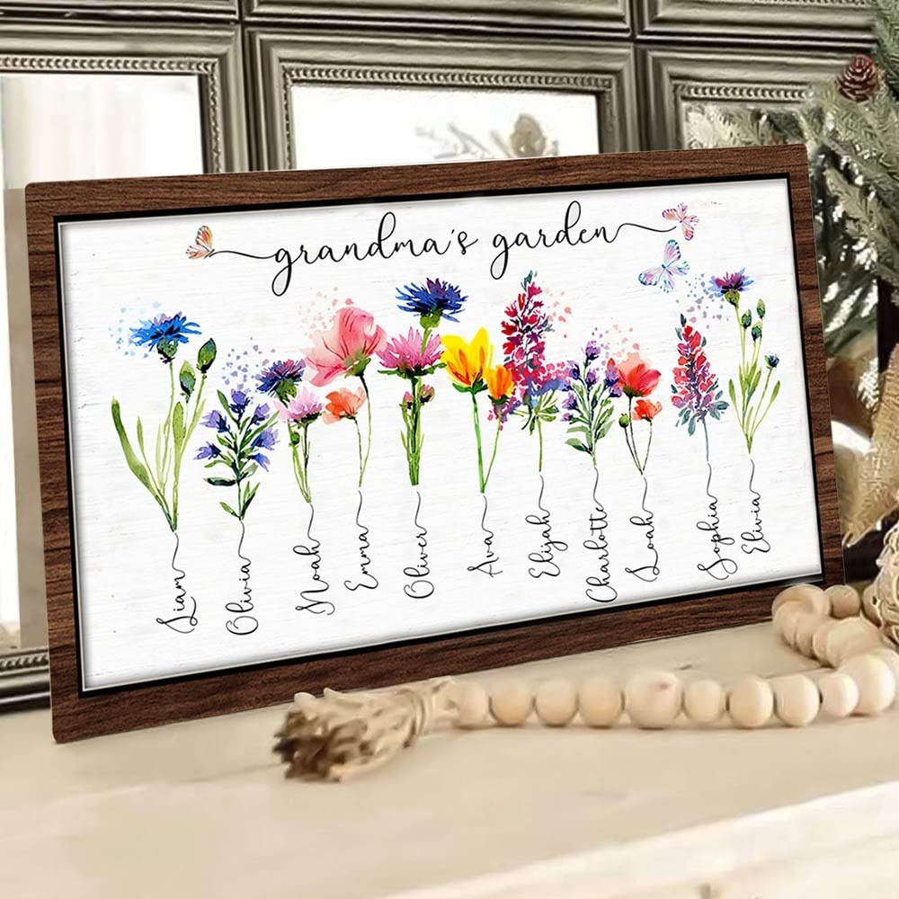 Personalized Grandma's Garden Frame Sign With Grandchildren Names and Birth Flower For Mother's Day Gift, Grandma Gifts, Personalized Mother's Day Gift, Custom Grandmas Garden Sign (Style 1)