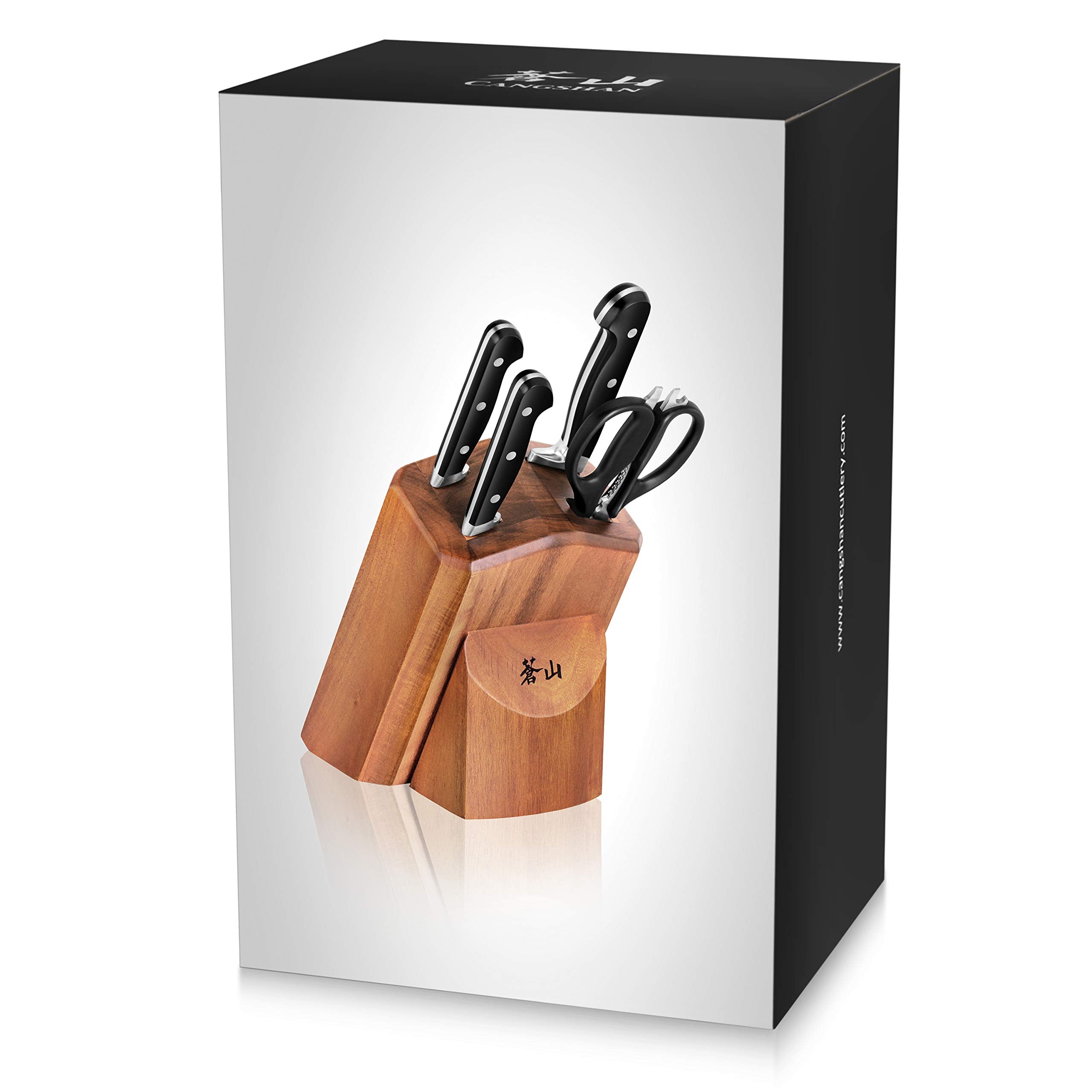 Cangshan V2 Series 1022520 German Steel Forged 5-Piece Starter Knife Block Set, Acacia