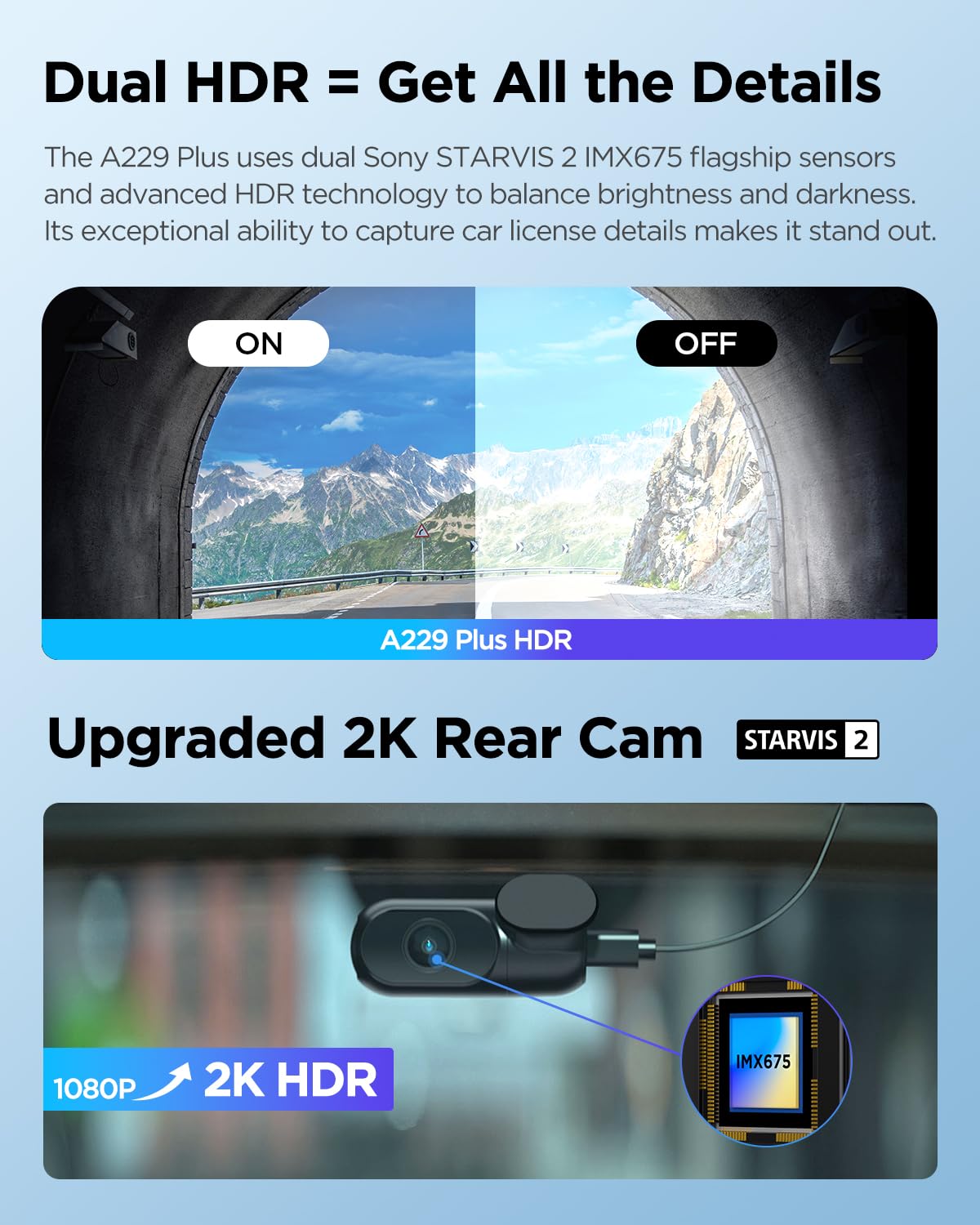 VIOFO A229 Plus Dash Cam Front and Rear, Dual STARVIS 2 Sensors, 2 Channel HDR, 1440P+1440P Voice Control Car Dash Camera, 5GHz Wi-Fi, Ultra-Precise GPS, 24 Hours Parking Mode, Support 512GB Max