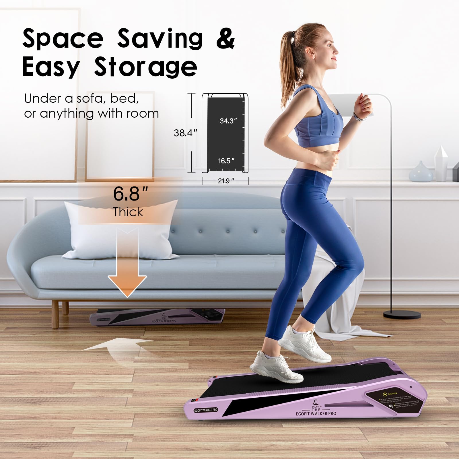 Egofit Walker Pro M1 Sakura Pink Smallest Under Desk Electric Walking Treadmill for Home, Small & Compact Treadmill to Fit Desk Perfectly and Home & Office with APP & Remote Control