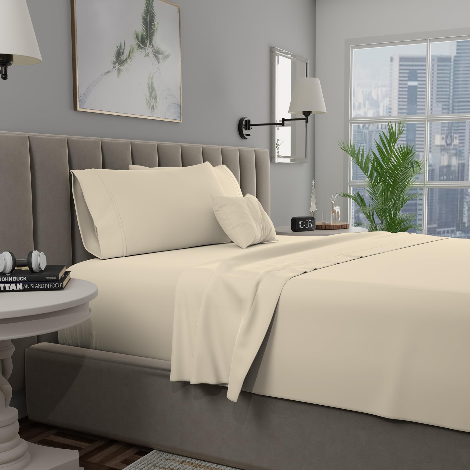 Purity Home King Size Ivory Bed Sheet Set, 400TC Deep Pocket Bed Sheets for King Bed, 100% Cotton Fall Bedding Sheets, Deep Pockets Cooling Sheets for Gifting