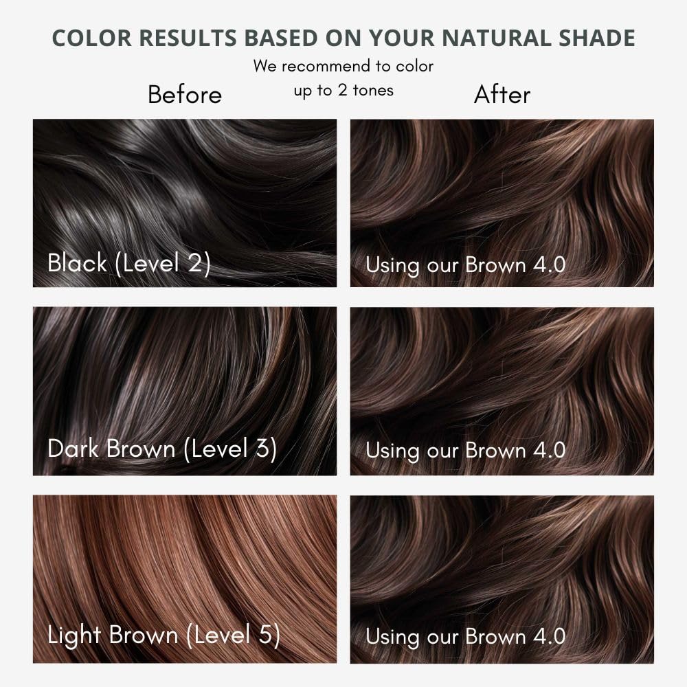 Naturigin Permanent Hair Dye, 4.0 Brown, Ammonia and Paraben Free, up to 100% Gray Hair Coverage, Long Lasting, Vegan, Cruelty Free