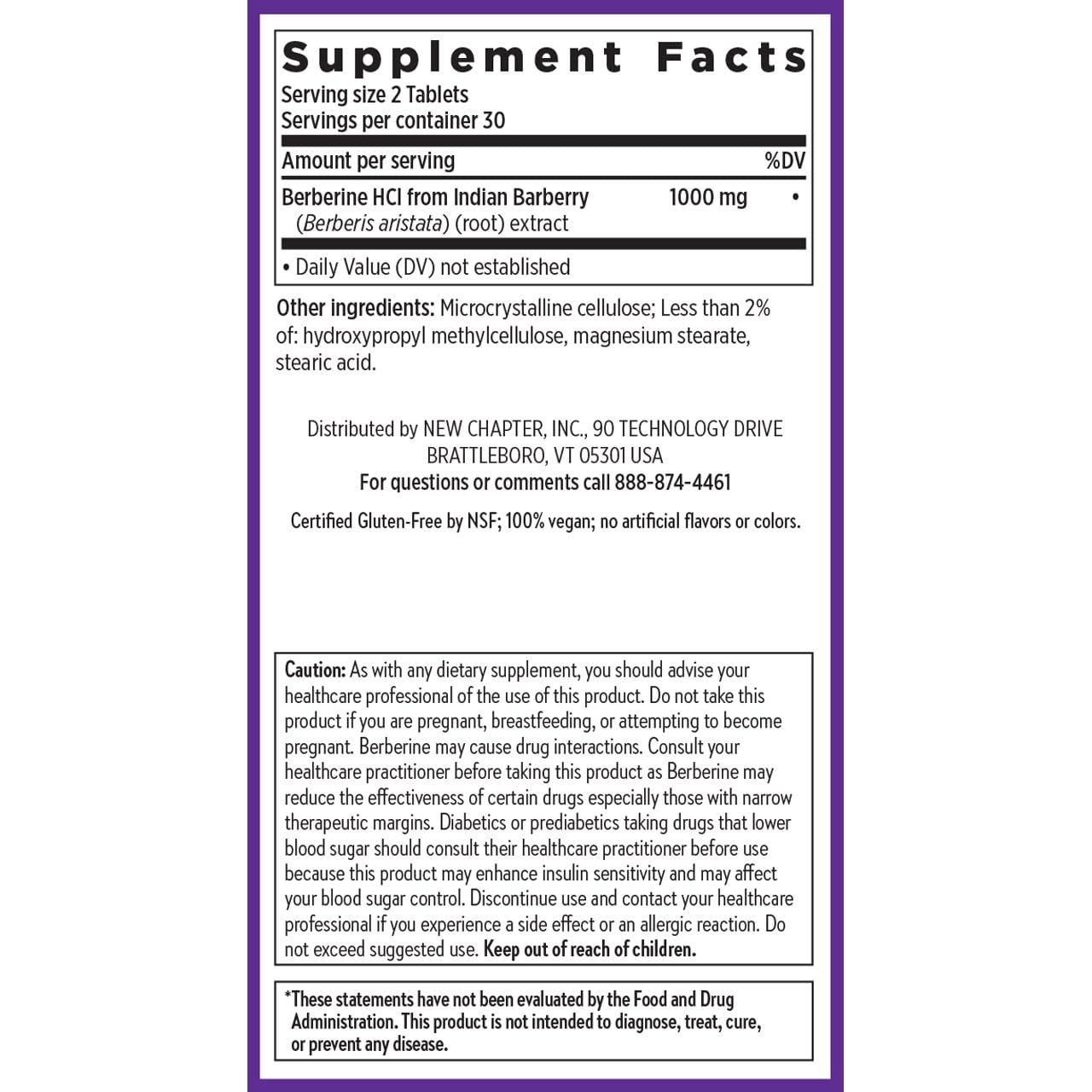 New Chapter Berberine Supplement - Super-Potent Berberine 1000 mg, 30x Concentrated Indian Barberry Extract to Support Metabolic Health + Heart Health + Glucose Support, Vegan, Gluten Free, 60 Count