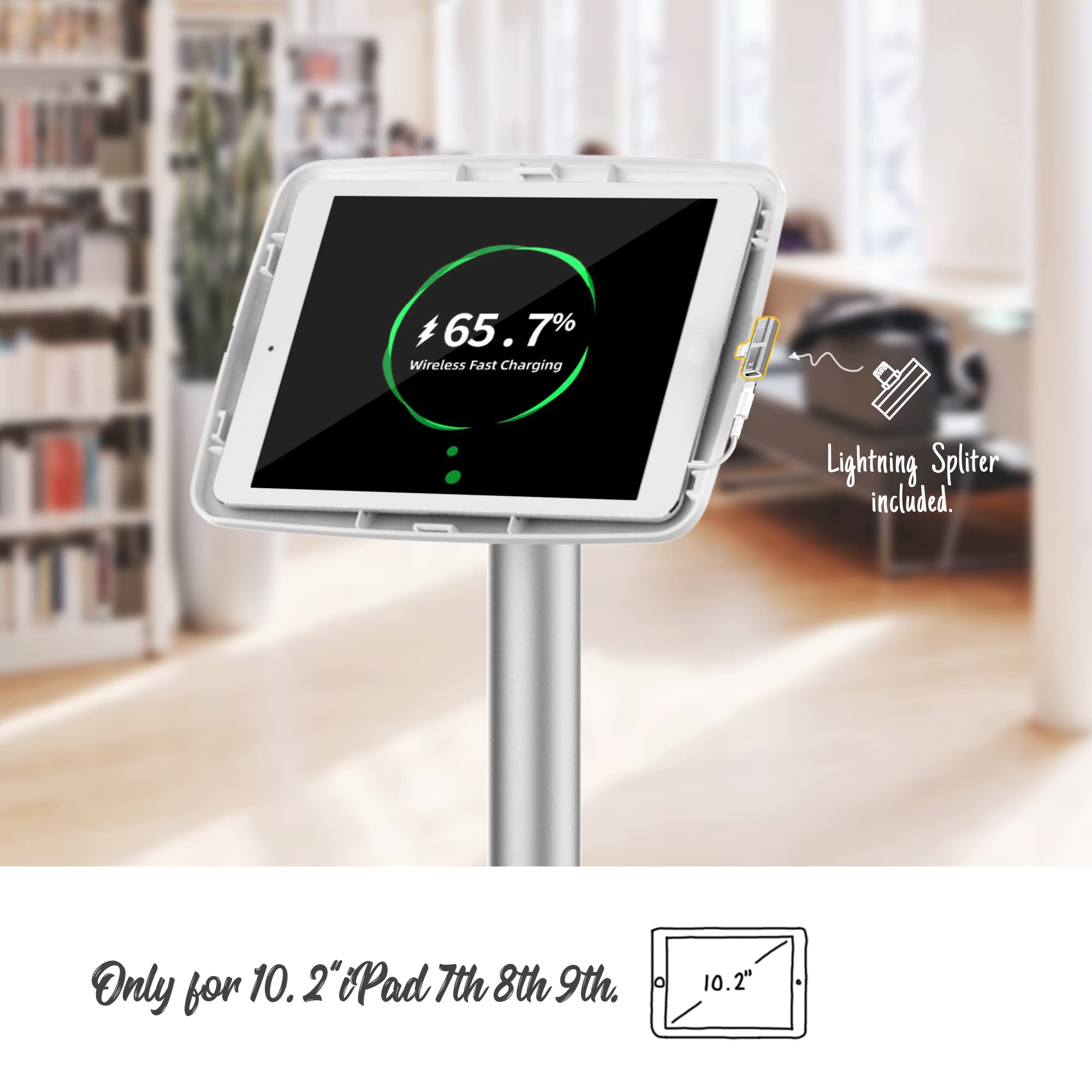 Beelta Tablet Kiosk Floor Stand Adjustable - Compatible with 10.2" iPad 7 8 9th, 120 Degree Rotate Lockable Tablet Enclosure+Aluminum Pole+Metal Base