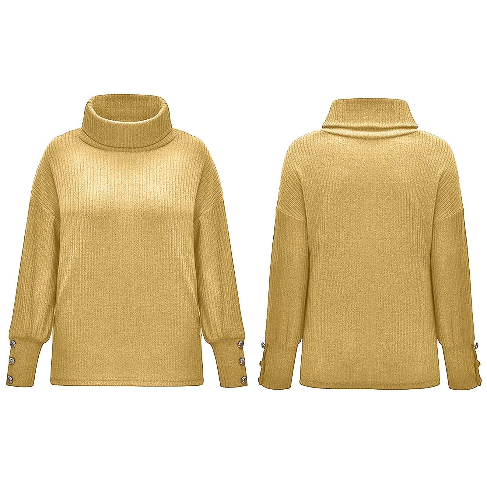 Mustard Yellow Treasure Truck Women Modest Top Long Sleeve Blouses for Women High Neck Sweater Loose Fit Thin Crochet Cable Knit Basic Fall Winter Shirts 2025 Clothing Trendy M