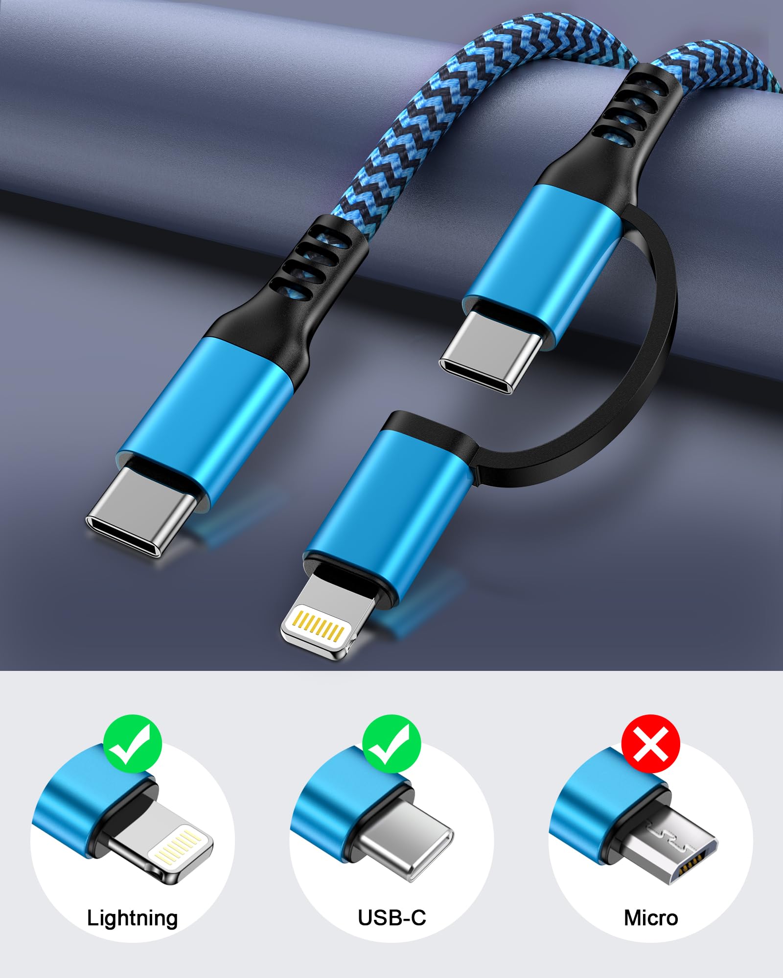 2Pack/6FT iPhone 16 Pro Max Charging Cord 2 in 1, USB C to USB C, USB to Lightning Cable for iPhone 16 15 Pro Max/15Pro/15 Plus/14/13/12, Galaxy A15 5G S24, Google Pixel 9 Pro XL, Apple Charger USBC