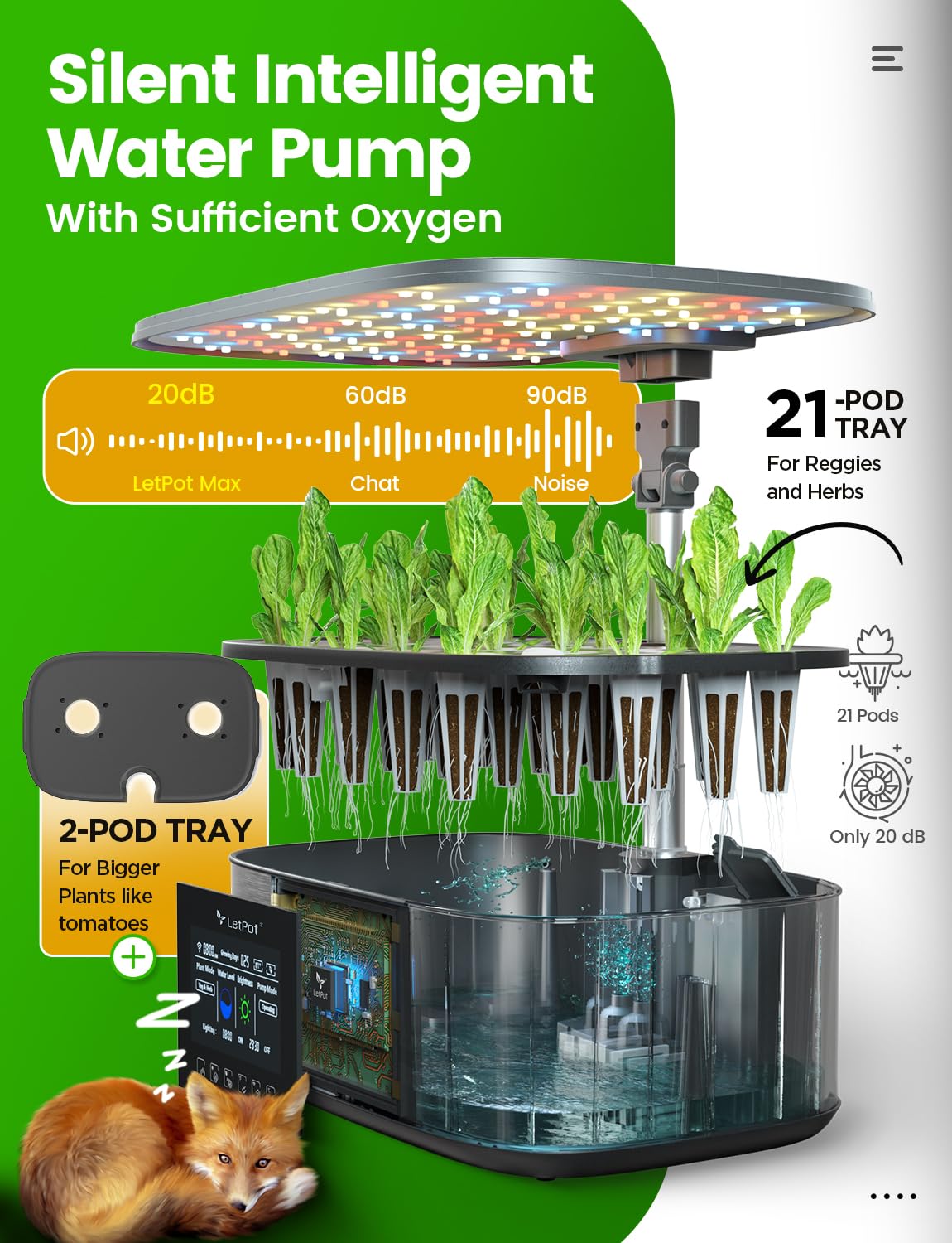 LetPot LPH-Max Hydroponics Growing System Kit, 21 Pods APP & WiFi Automatic Controlled Smart Indoor Garden with 36W LED Grow Light, Auto Drip Irrigation Kits, Self-Managed Nurturing & Watering