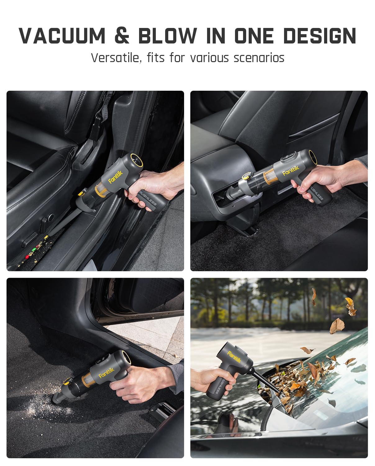 Fanttik Slim V9 Mix Car Vacuum, 4 in 1 Handheld Air Duster and Vacuum, 12000PA High Power Vacuum with Smart LCD Display, RobustClean™ Portable Mini Keyboard Vacuum for Car Interior, Home