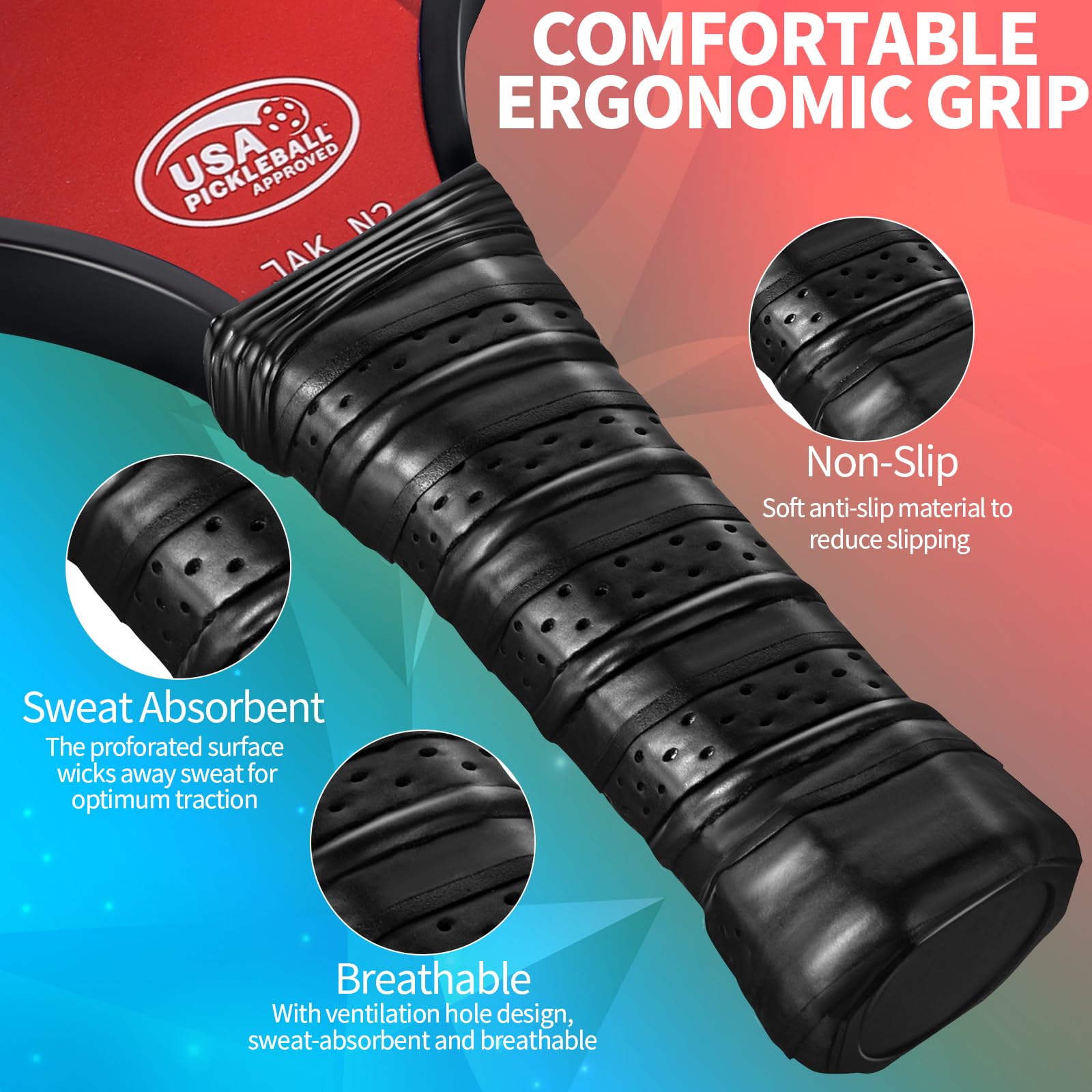 Pickleball Paddles, Fiberglass Pickleball Paddles Set of 2 with 4 Pickleball Balls, 2 Athletic Tape, 1 Portable Carry Bag Pickleball Rackets for Beginners & Pros