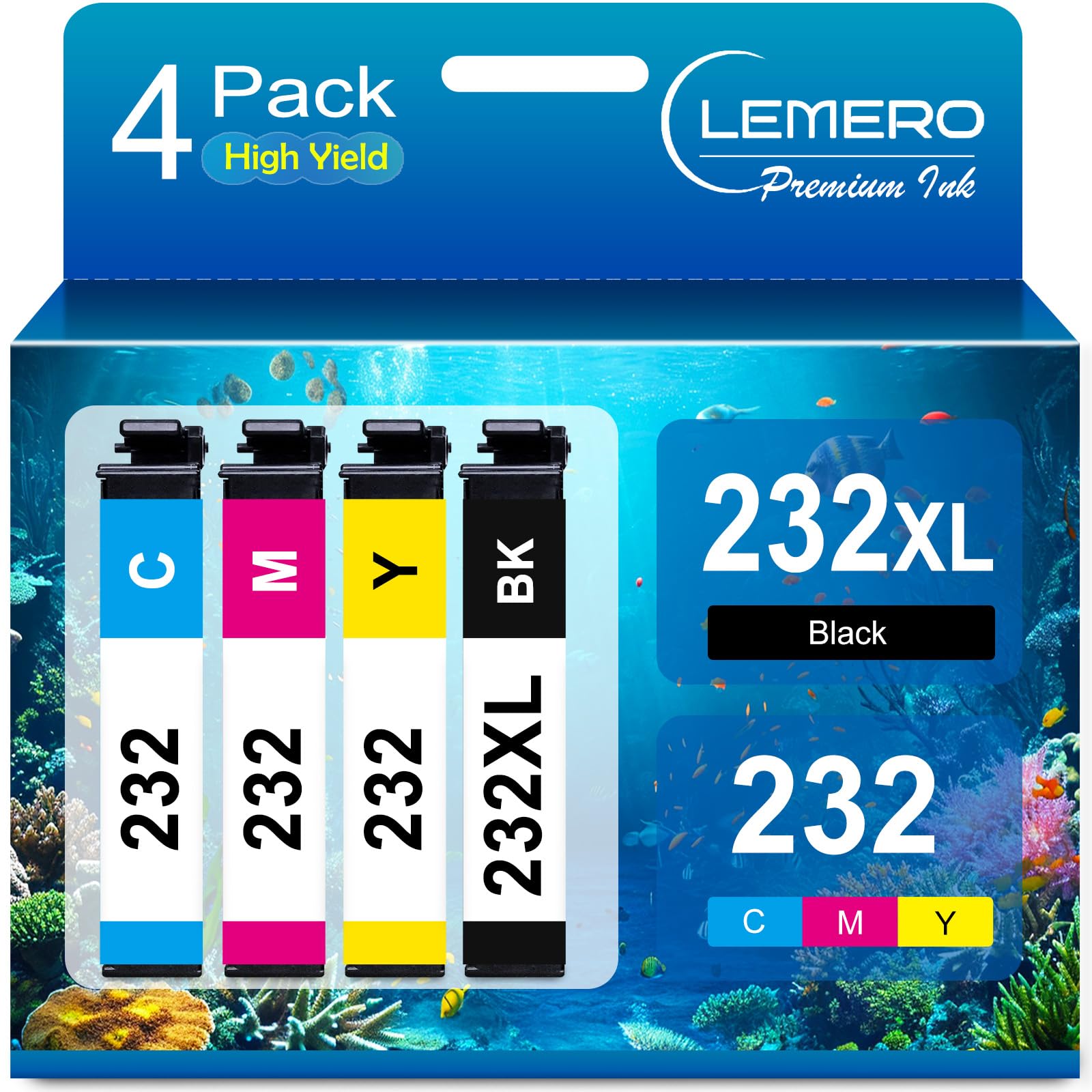 LEMERO 232XL Ink Cartridges Combo Pack Replacement for Epson 232 Ink Cartridge T232 232XL High Yield for Epson Expression Home XP-4200 XP-4205 Workforce WF-2930 WF-2950 (Black, Cyan, Magenta, Yellow)