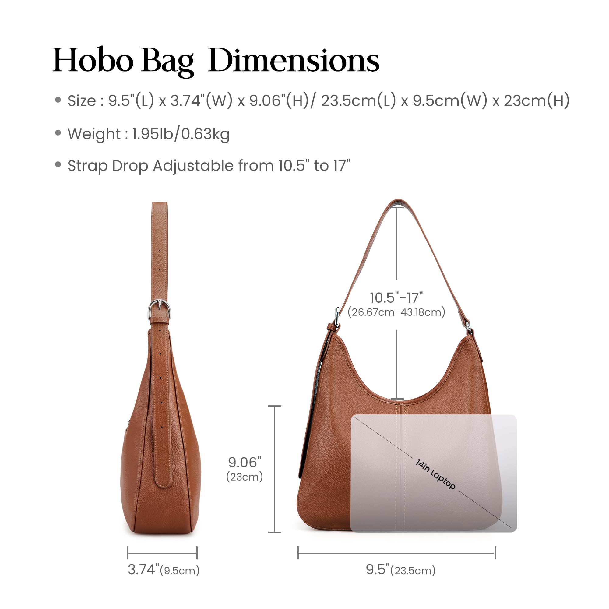 befen Genuine Leather Hobo Bag Purses for Women, Soft Real Leather Women's Shoulder Bag Handbags, Leather Shoulder Hobo Purse Designer Bags for Daily Work Travel (Dark Brown)