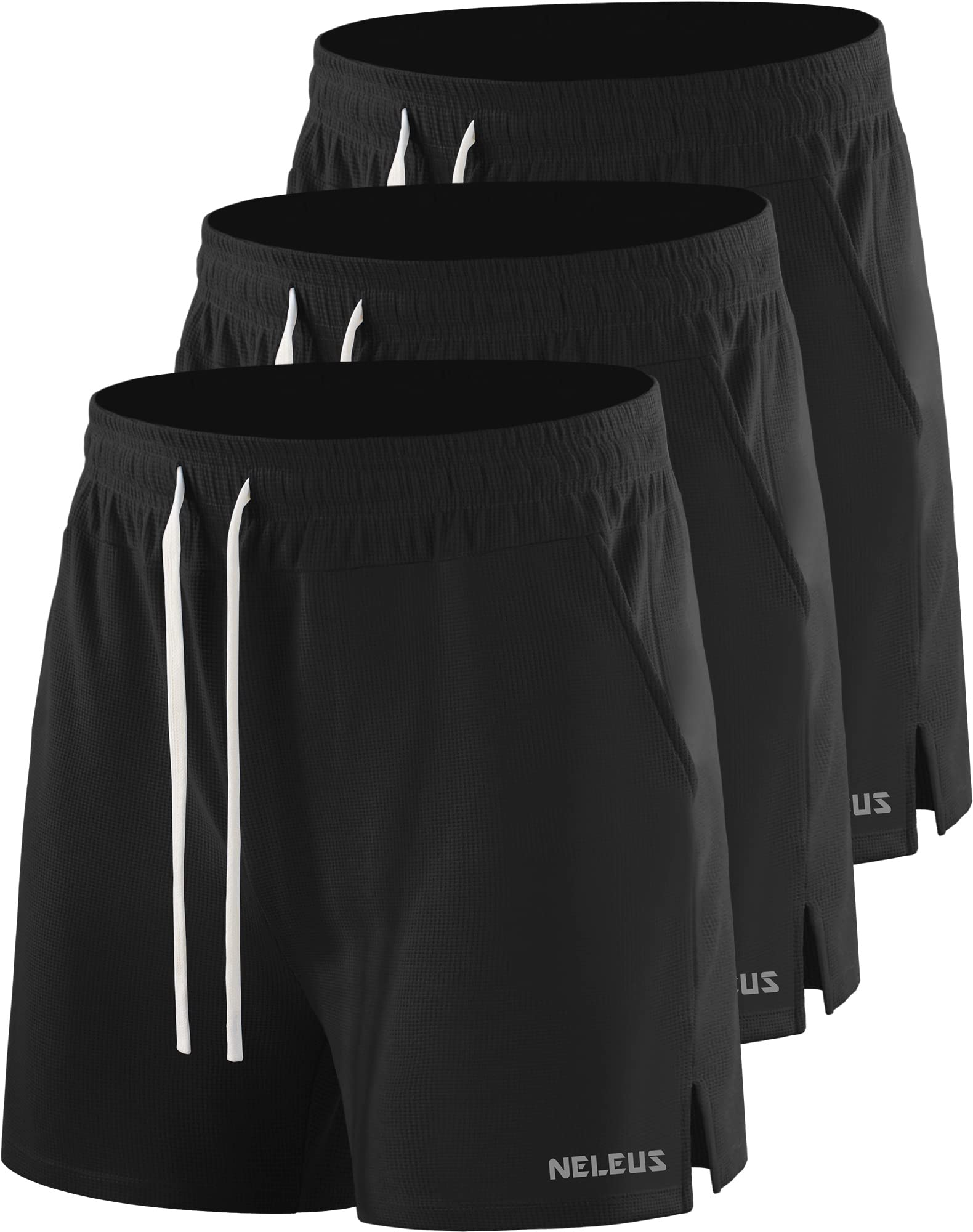 NELEUS Men's 3 Pack Running Shorts with Pockets,6112 Black/Black/Black,XL