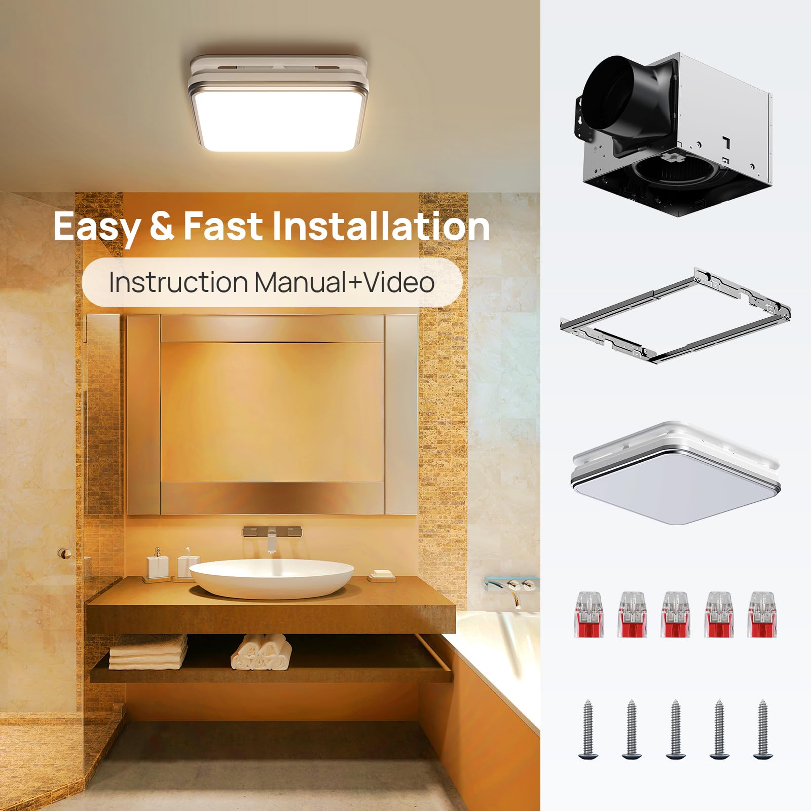 Consciot Bathroom Exhaust Fan with Light, 110/160 CFM, Super Quiet 1.0 Sone, 40W Bathroom Fan with Light for Ceiling, 1500lm LED Light 3000K/4000K/5000K Selectable & Nightlight, Bath Ventilation Fan