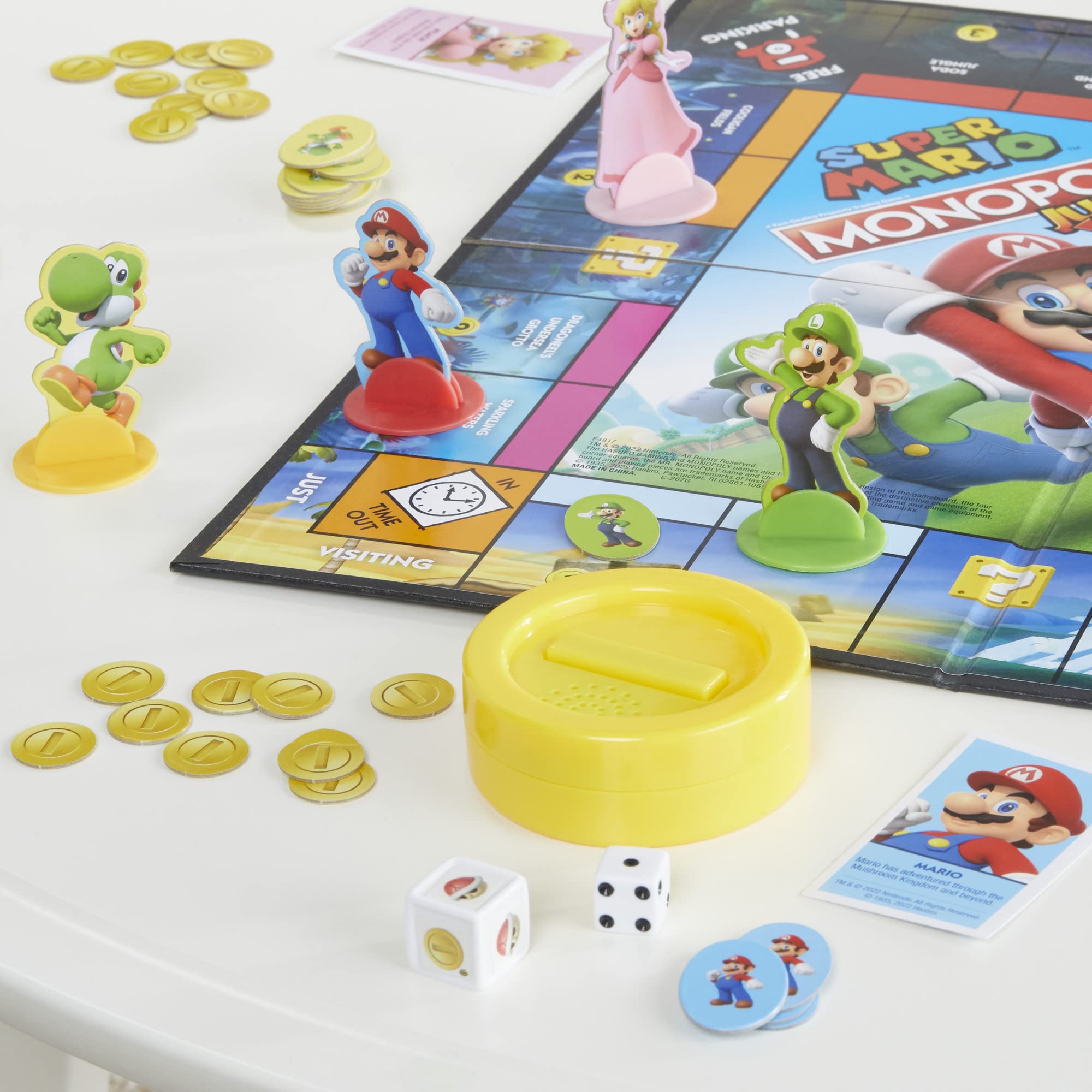 Monopoly Junior Super Mario Edition Board Game, Fun Kids' Ages 5 and Up, Explore The Mushroom Kingdom as Mario, Peach, Yoshi, or Luigi (Amazon Exclusive)