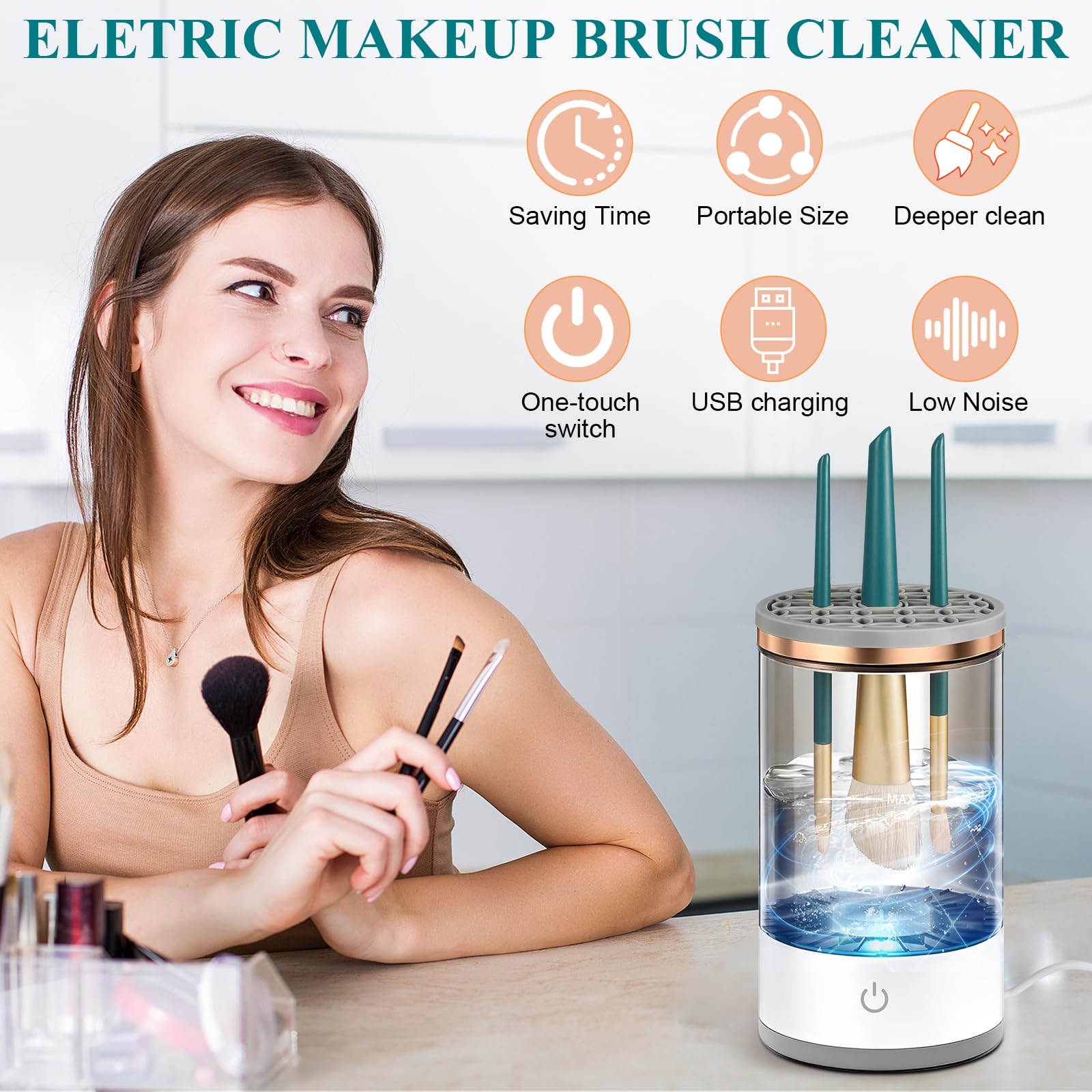 Automatic Makeup Painting Brush Cleaner, 4-IN-1 Multifunctional Tool, Deeper Clean, Air Drying, Dust-proof, for All Size Brushes, Versatile Design