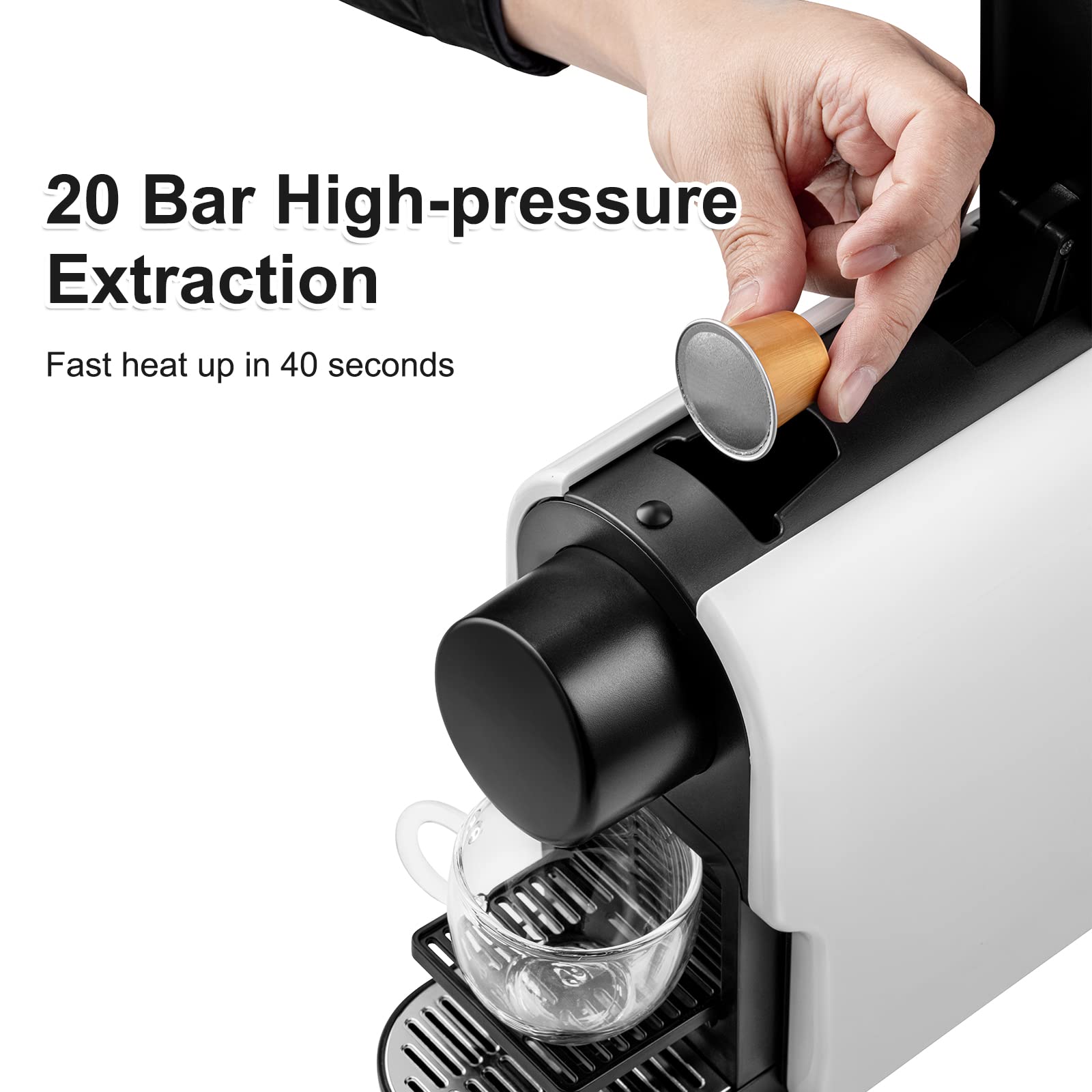 beanglass Mini Espresso Machine Compatible for NS Original Line Pods, Compact Capsule Coffee Maker with 20 Bar High Pressure Pump, 22 oz Removable Water Tank