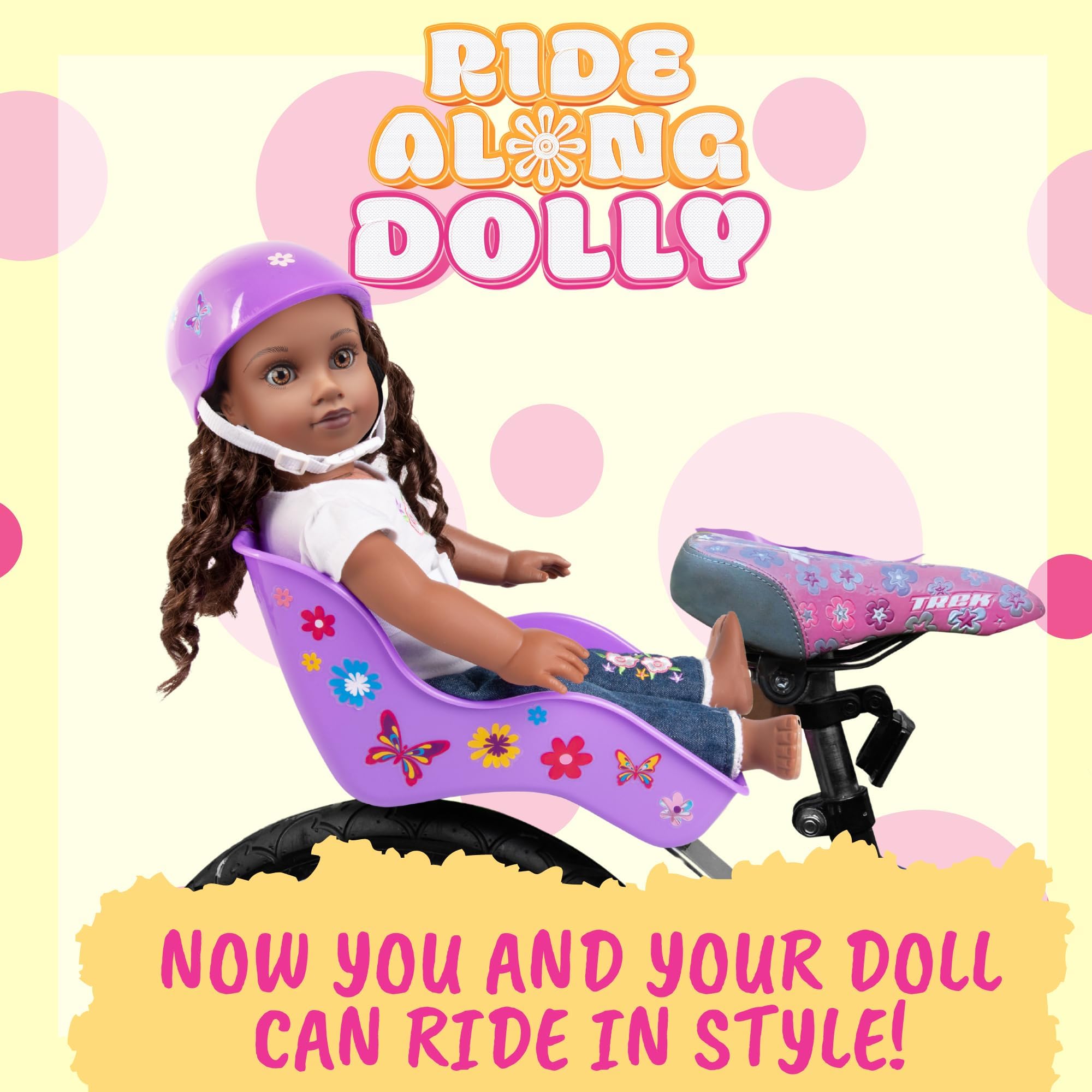 Ride Along Dolly Bike Helmet for 18" Dolls (Pink) -Doll Bicycle Accessory w Decals, Ride with Style! Gift Activity Compatible w American Girl