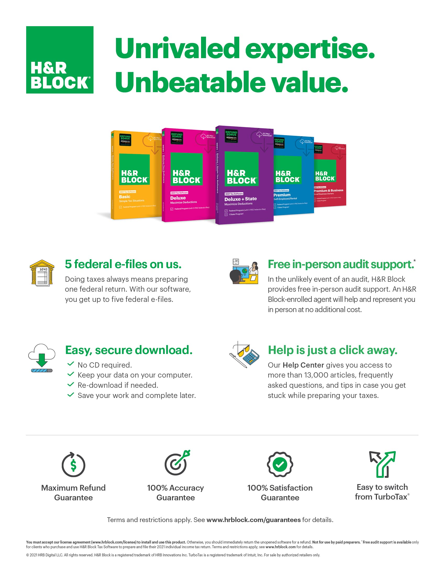 H&R Block Tax Software Premium & Business 2021 Windows [PC Download] [Old Version]