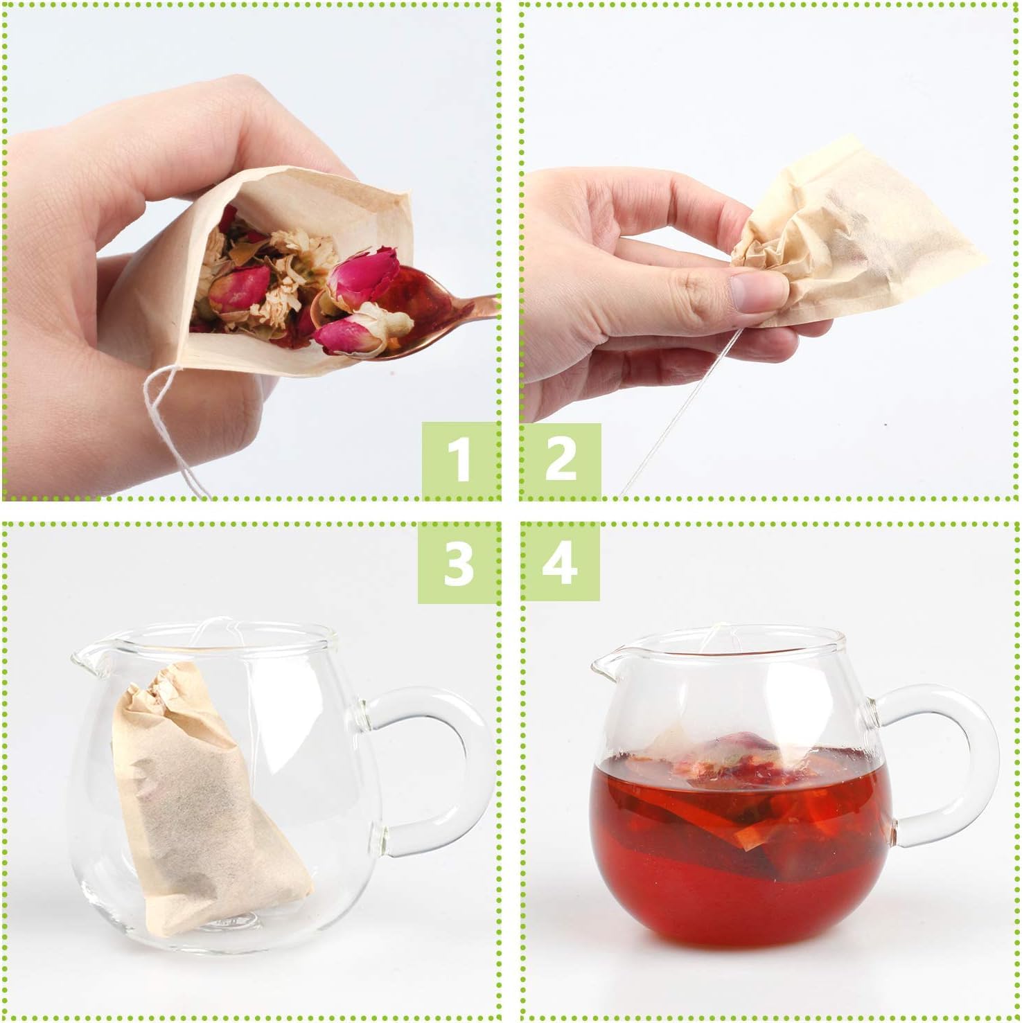 100Pcs Disposable Tea Bags for Loose Leaf Tea, 100% Natural Wood Pulp Paper Material, Empty Unbleached Filter Bags with Drawstring (3.54 x 2.75 inch)