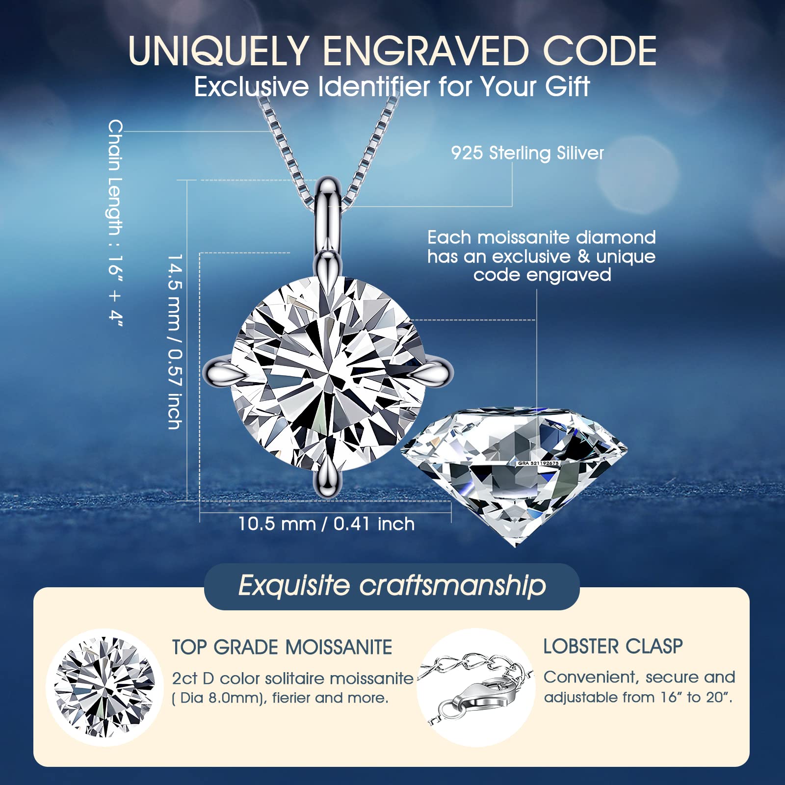 Beam & Bask Necklace Gifts for Girlfriend 2 Carat Moissanite Necklaces for Women Valentine's Day I Love You Gifts for Her Birthday Anniversary Jewelry Gift for Girlfriend