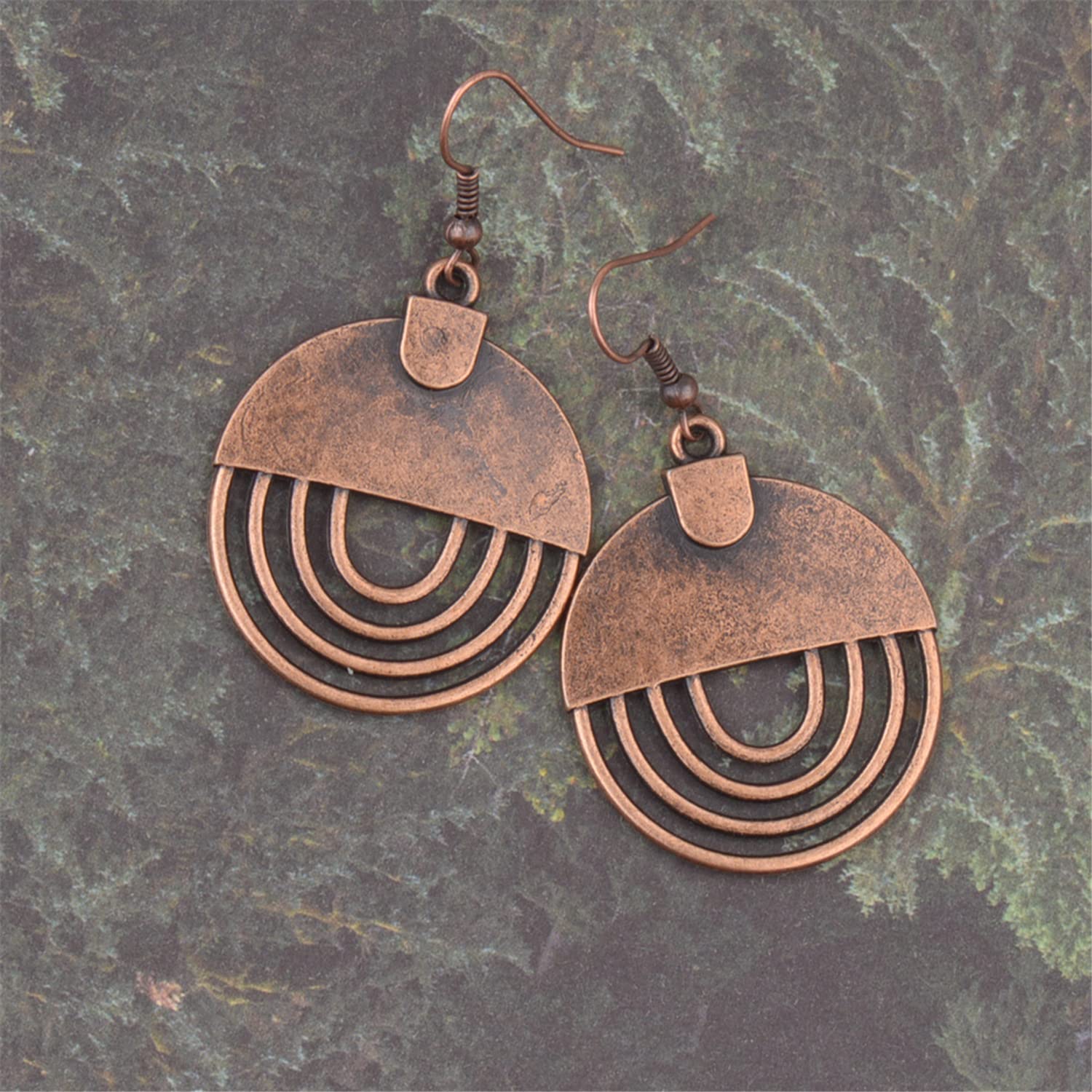 ANDPAI Handmade Unique Bohemian Tribal Hoop Spiral Earring Vintage Gold Silver Geometry Dangle Drop Earrings for Women (Brown)