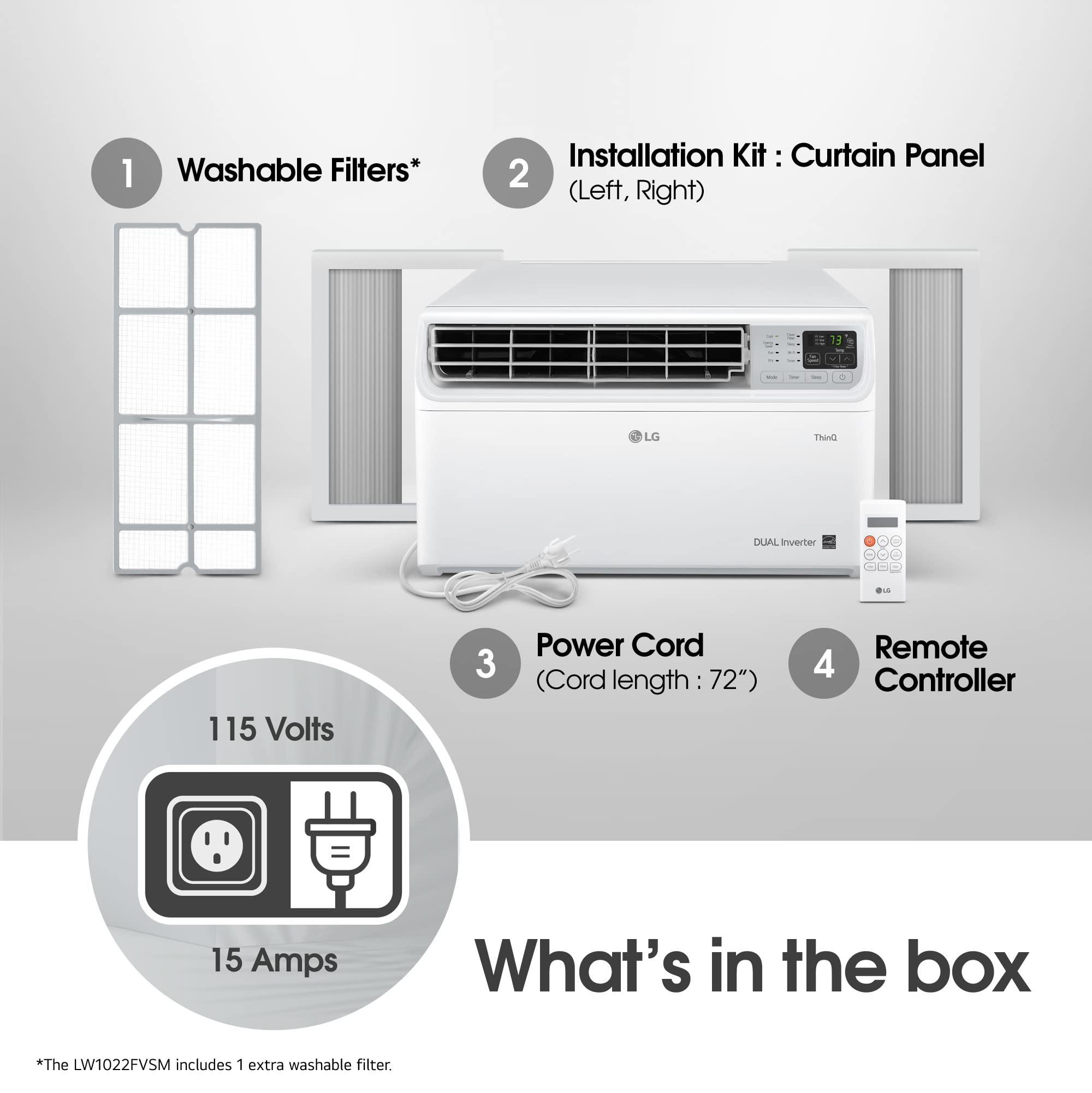 LG 10000 BTU Window Air Conditioners [2023 New] Dual Inverter Remote WiFi Enabled App Ultra-Quiet Washable Filter Cools 450 Sq.Ft AC Unit air conditioner Easy Install White LW1022FVSM
