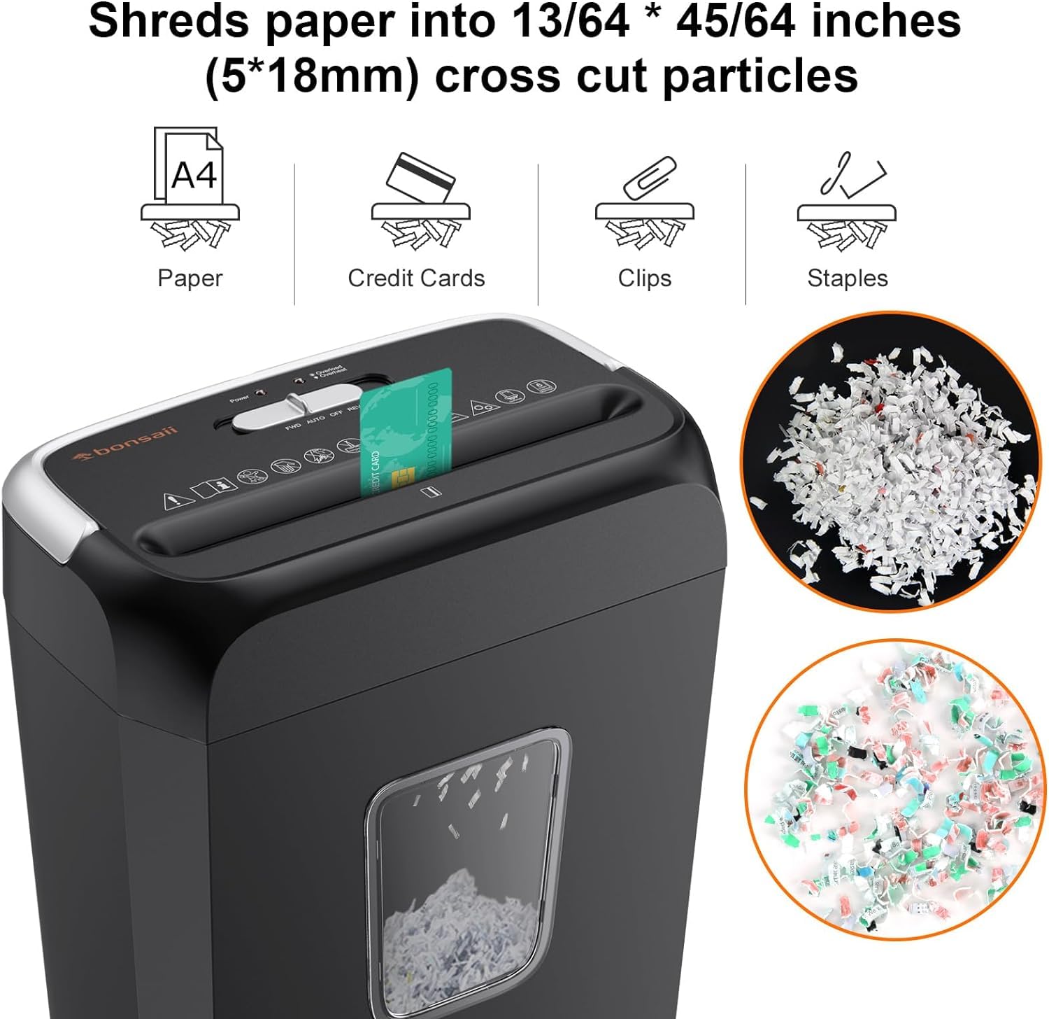 Bonsaii Paper Shredder for Home Use,6-Sheet Crosscut Paper and Credit Card Shredder for Home Office with Handle for Document,Mail,Staple,Clip-3.4 Gal Wastebasket(C237-B)