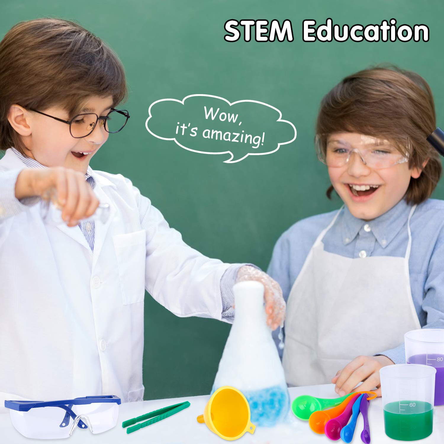 INNOCHEER Kids Science Experiment Kit with Lab Coat Scientist Costume Dress Up and Role Play Toys Gift for Boys Girls Kids Age 6+ Christmas Birthday Party