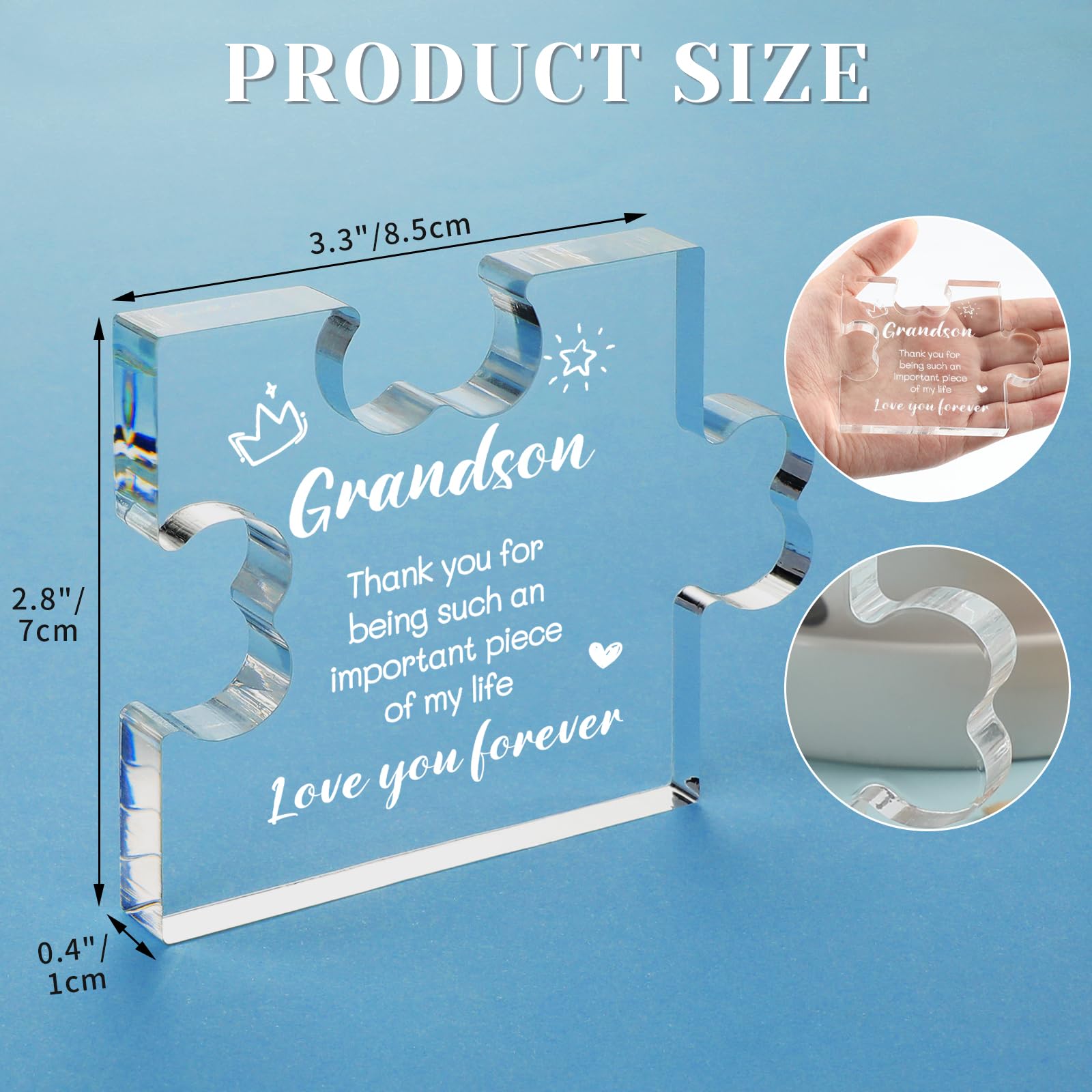 Funnli Grandson Gifts from Grandma Acrylic Puzzle Plaque - Christmas Valentines Day Fathers Day Birthday Gifts for Grandson 3.35 x 2.76 Inch Desk Decorations