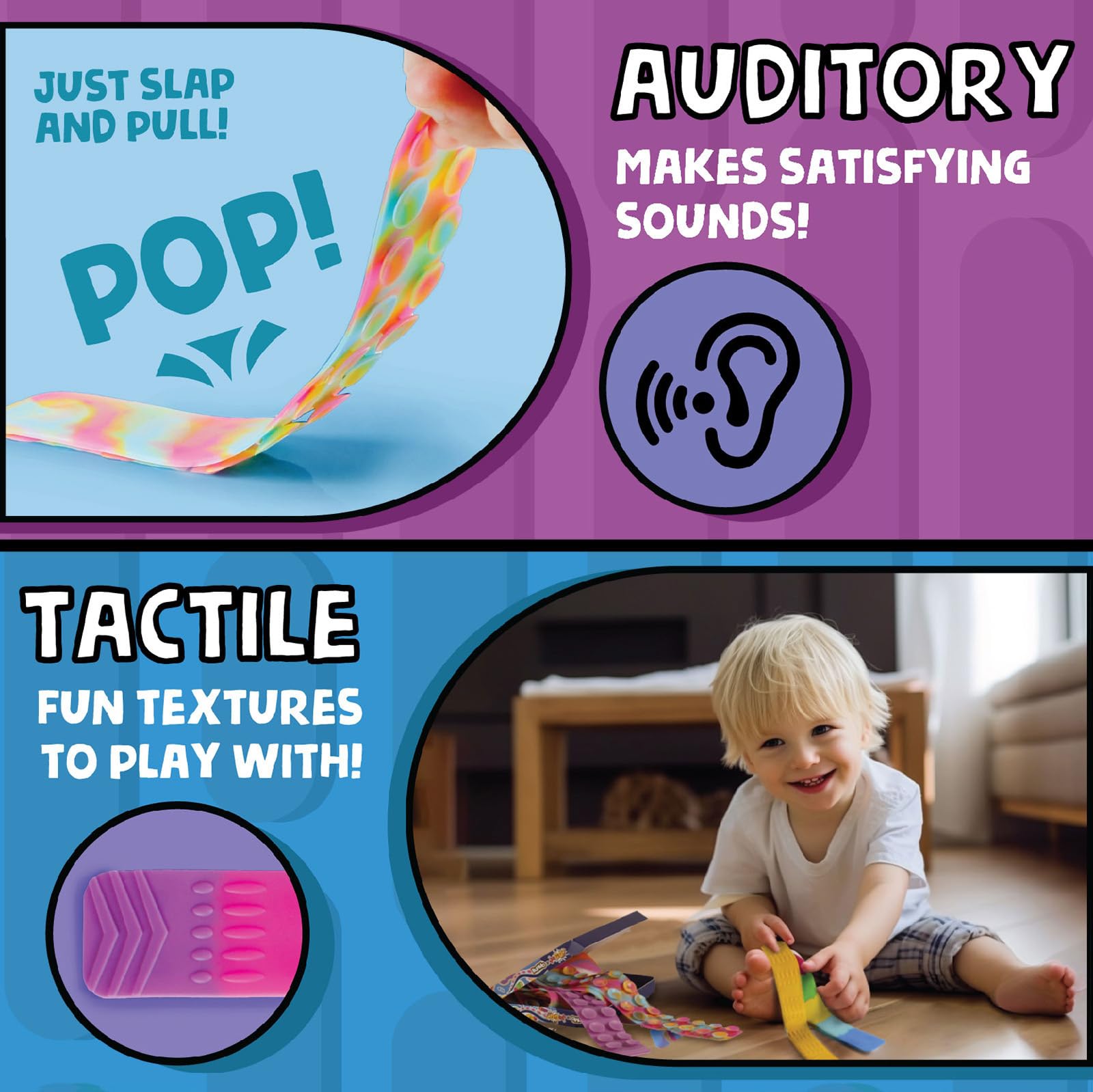 BUNMO Bundles Silly Slappers & Super Sensory Stretchy Strings - Fun Suction Slappers for Wild Fun - Sticky Hands - Monkey Stretch Noodles - Slap Bracelets - Sensory Toys for Children