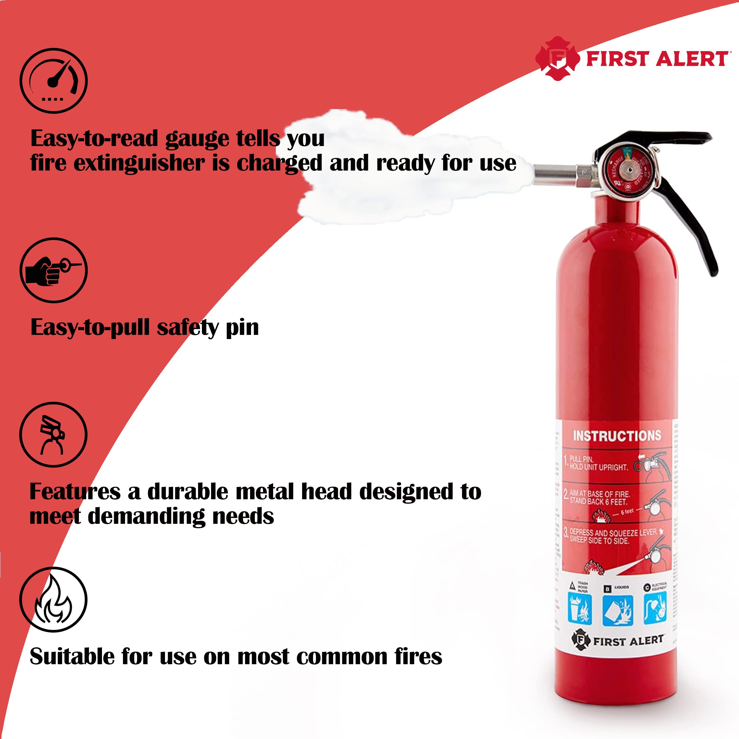 BRK BRANDS, INC BRK First Alert FE1A10GR195 HOME1 Rechargeable Standard Home Fire Extinguisher UL Rated 1-A:10-B:C Pack of 4 Includes Wholesalehome Cleaning Cloth