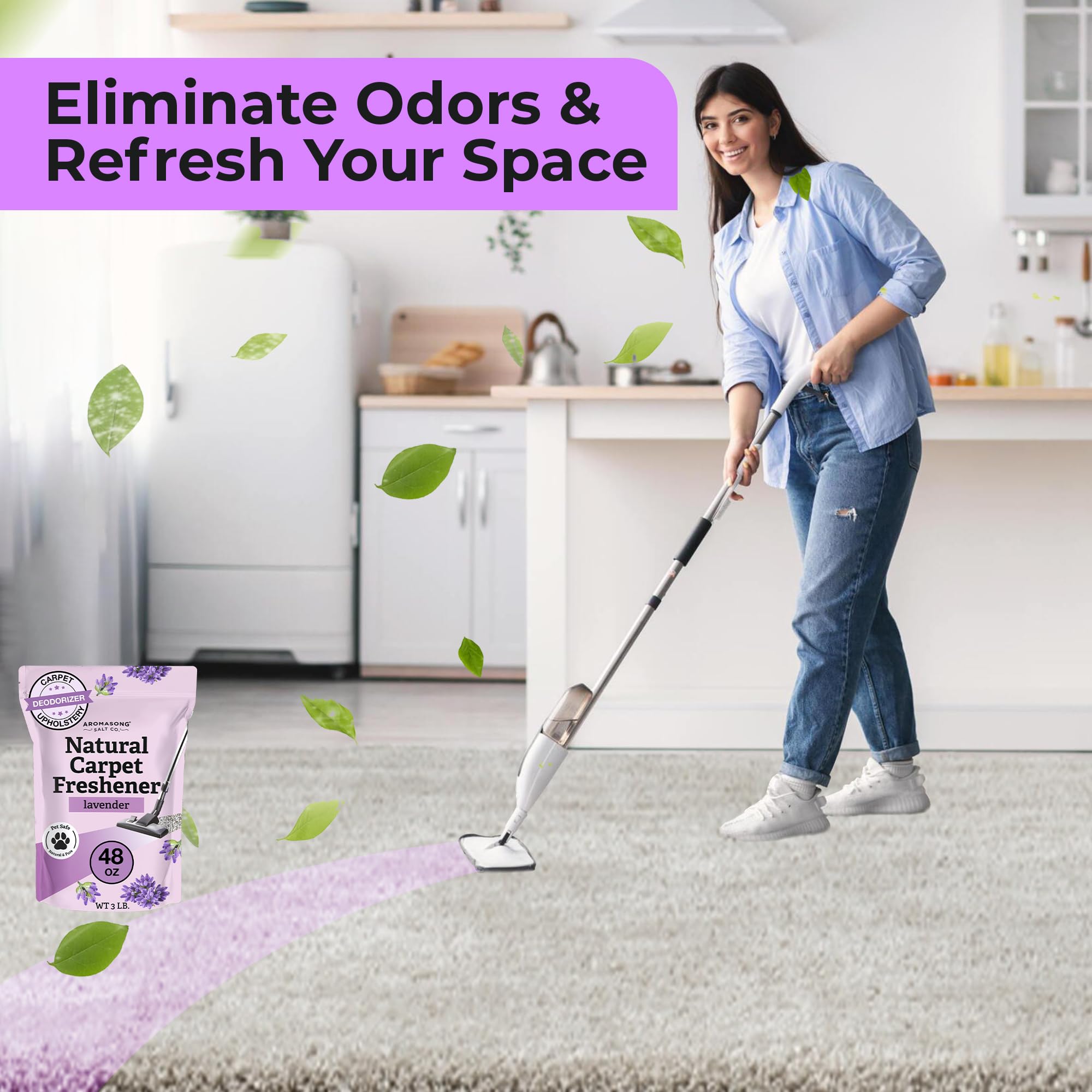 Aromasong Carpet Deodorizer Powder- 2-Pack -100% Natural Lavender Carpet Freshener - Safe For Pets - Carpet Powder For Vacuuming - Effective Pet Odor Eliminator For Strong Odor & Pet Urine - 13 Oz.