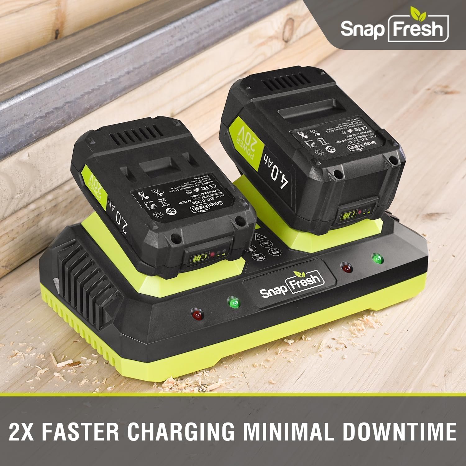 2 Port 20V Battery Fast Charger (CH20252), Work with of BBT-DC20A & BBT-DC40A & BBT-DC60A Only, Dual-Port Rapid Charger for All SnapFresh 20V Batteries Only