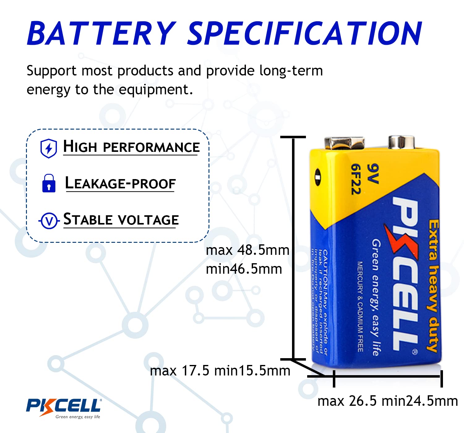 PKCELL 9V Battery Carbon Zinc for Smoke Detectors 6F22 Battery, 10-Year Shelf Life，Ultra Long-Lasting(4 Count)