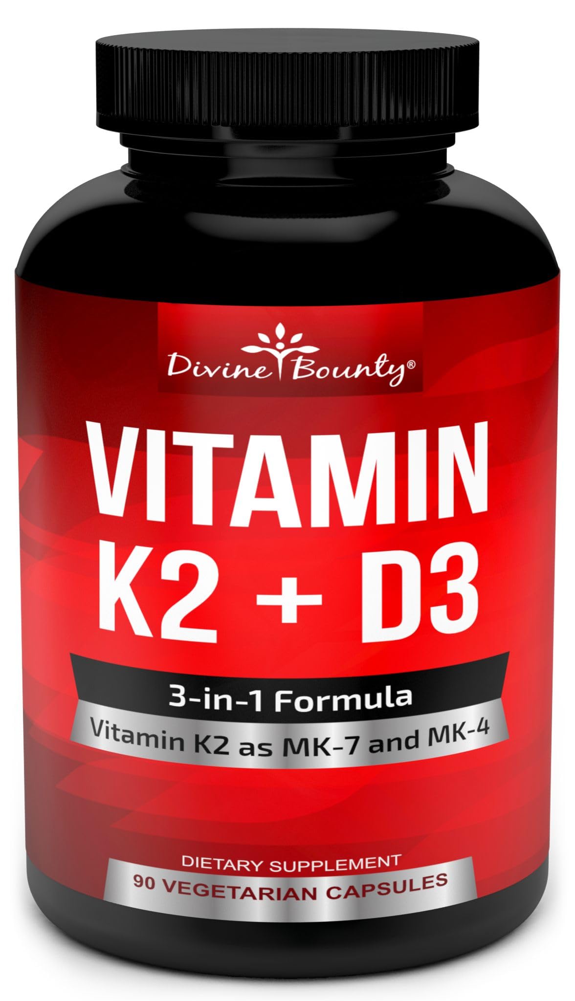 Vitamin K2 (MK7 & MK4) with D3 Supplement - Vitamin K & D as MK-7 100mcg, MK-4 500mcg, and 5000 IU Vitamin D3 3-in-1 Formula - Bone and Heart Support - 90 Non-GMO Vegetarian Capsules