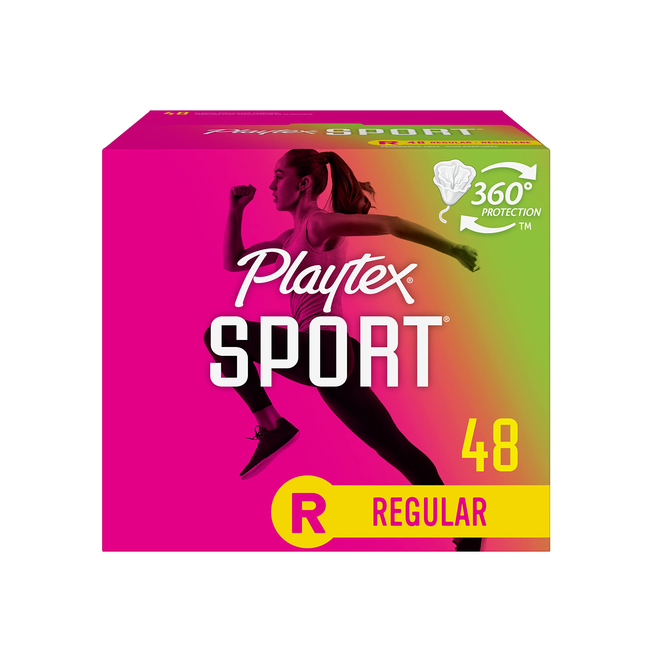 Playtex Sport Tampons, Regular Absorbency, Fragrance-Free - 48ct (Packaging May Vary)