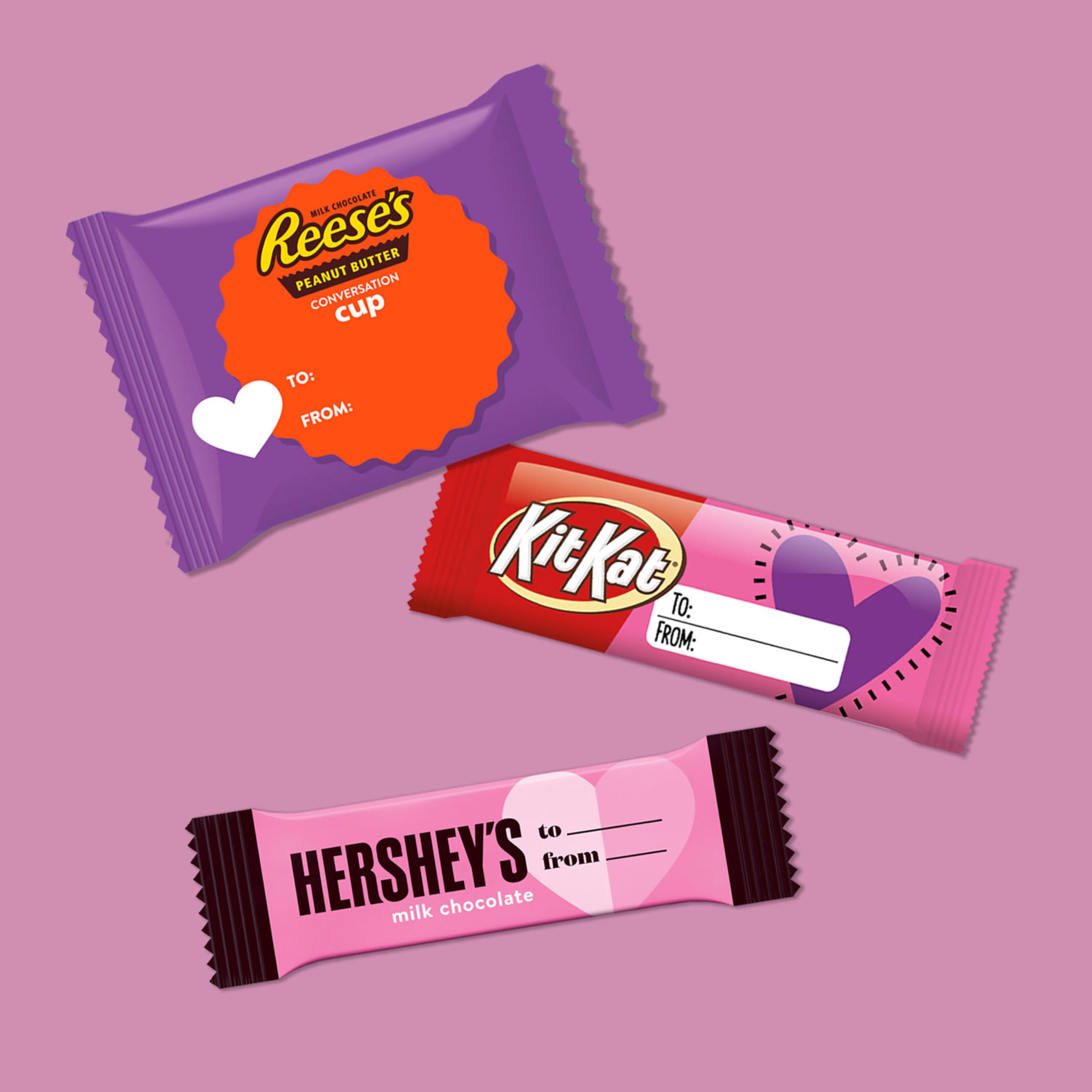 HERSHEY'S, KIT KAT and REESE'S Assorted Milk Chocolate Snack Size, Valentine's Candy Bag, 12.47 oz (25 Pieces)