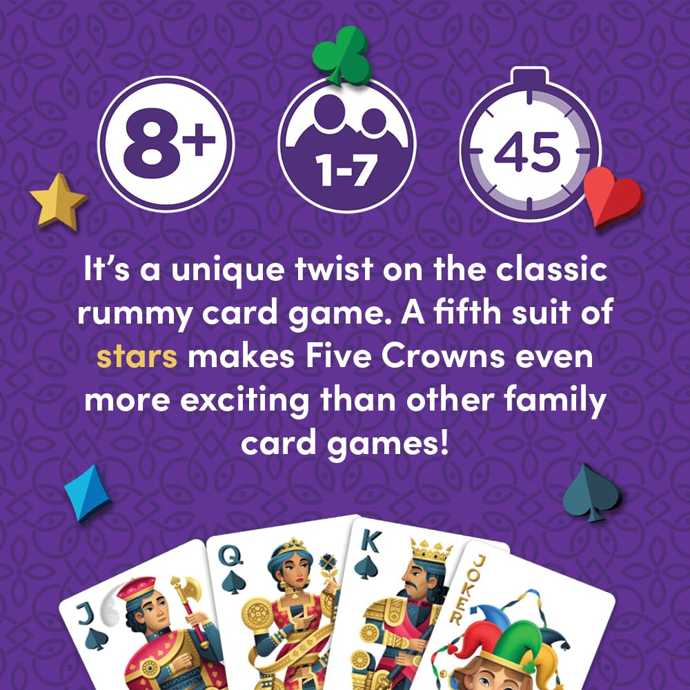 PlayMonster Five Crowns — The Game Isn't Over Until the Kings Go Wild! — 5 Suited Rummy-Style Card Game — For Ages 8+