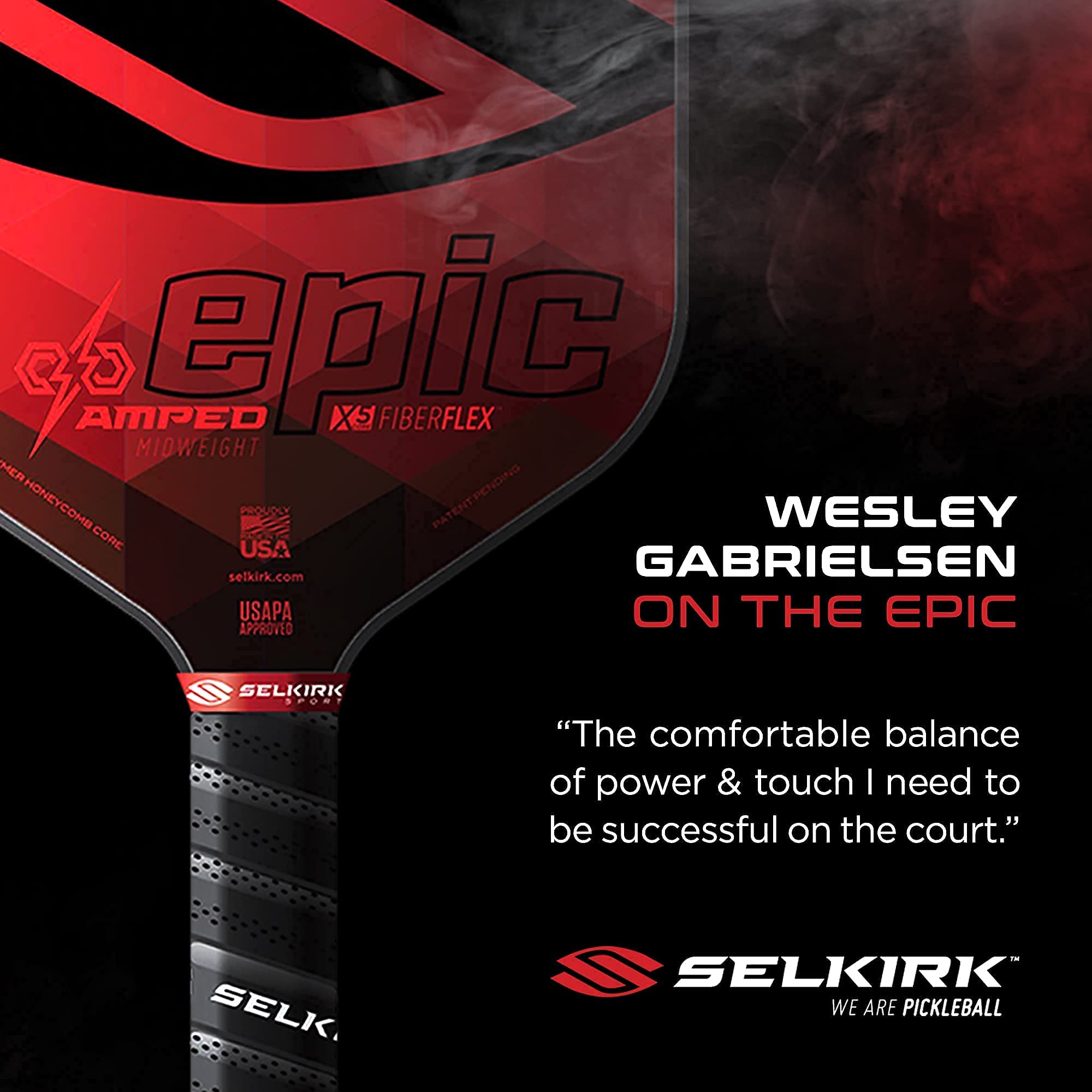 Selkirk Amped Pickleball Paddle | Fiberglass Pickleball Paddle with a Polypropylene X5 Core | Pickleball Rackets Made in The USA | 2021 Epic Midweight Selkirk Red |