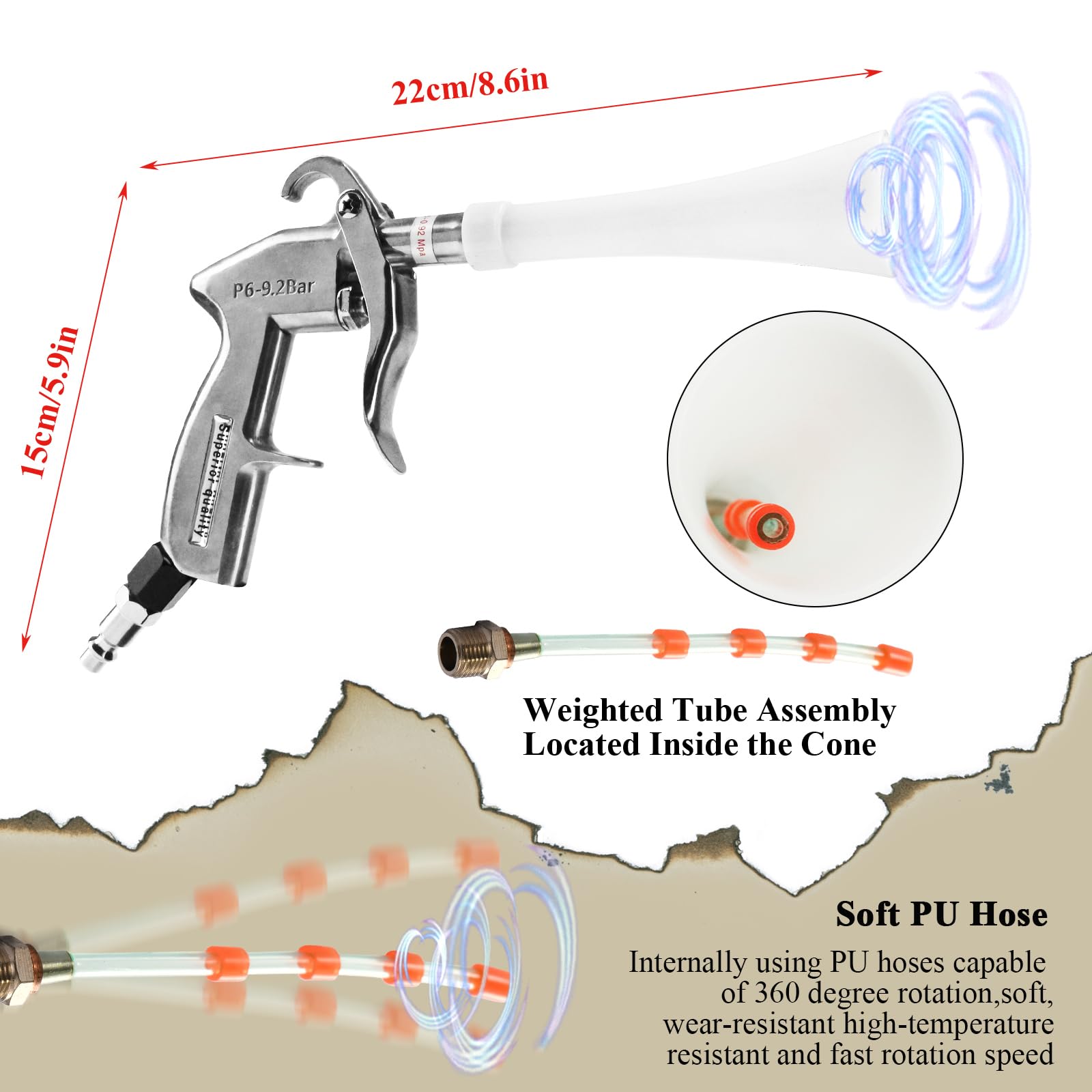 KOUSE High Pressure Pro Car Cleaning Gun Air Blow Gun Car Detailing Interior Car Dryer Air Blower for Car Detailing Air Gun Car Dust Cleaner Air Compressor Blower Gun with Nozzle